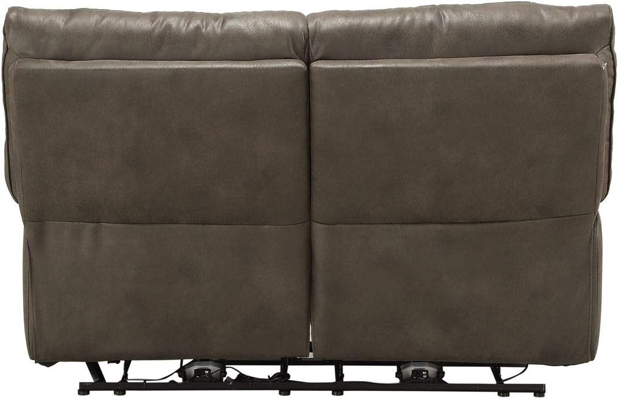 Gray Leather Reclining Loveseat With USB Charging Ports