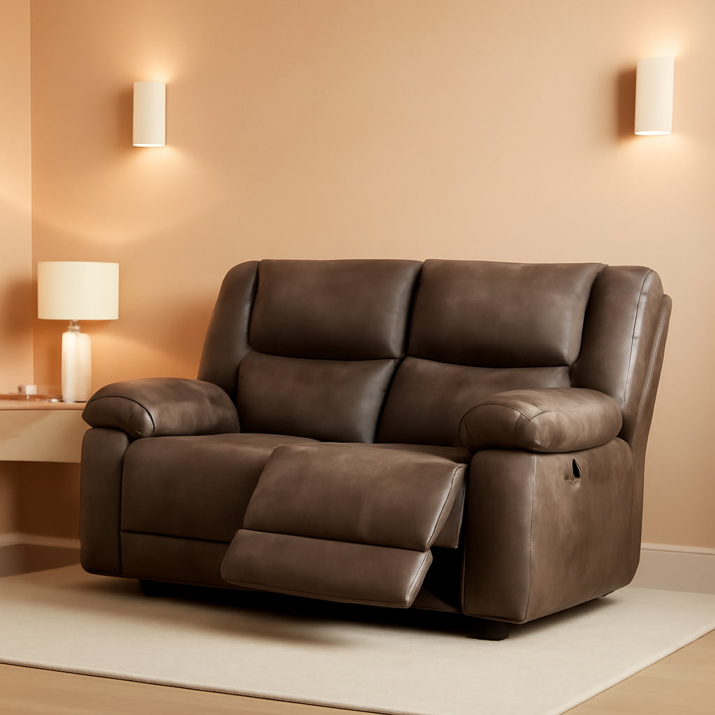Gray Leather Reclining Loveseat With USB Charging Ports