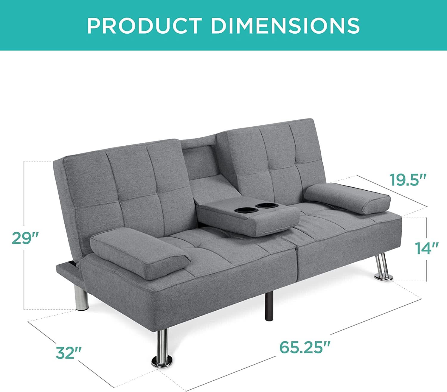 Gray Linen Modern Folding Futon Sofa Bed With Armrests