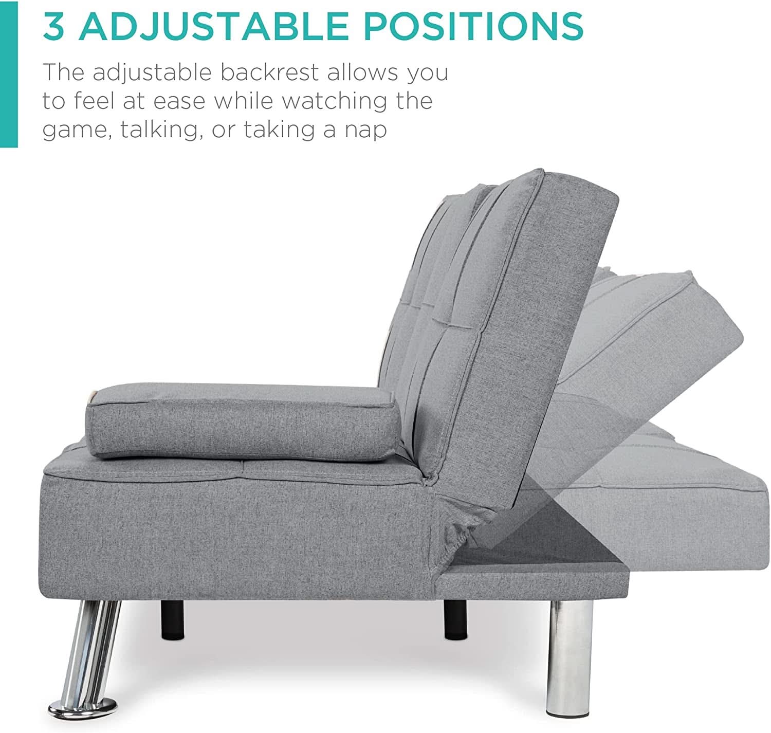 Gray Linen Modern Folding Futon Sofa Bed With Armrests