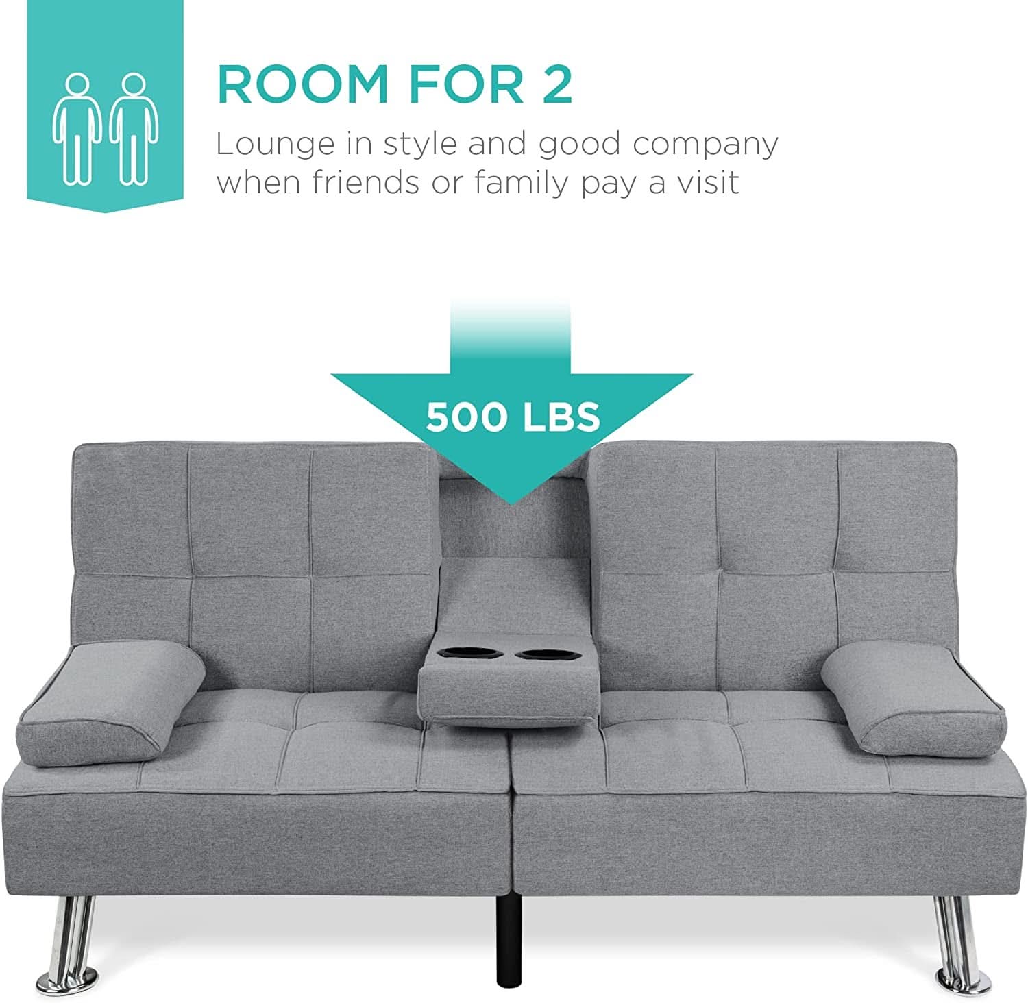 Gray Linen Modern Folding Futon Sofa Bed With Armrests
