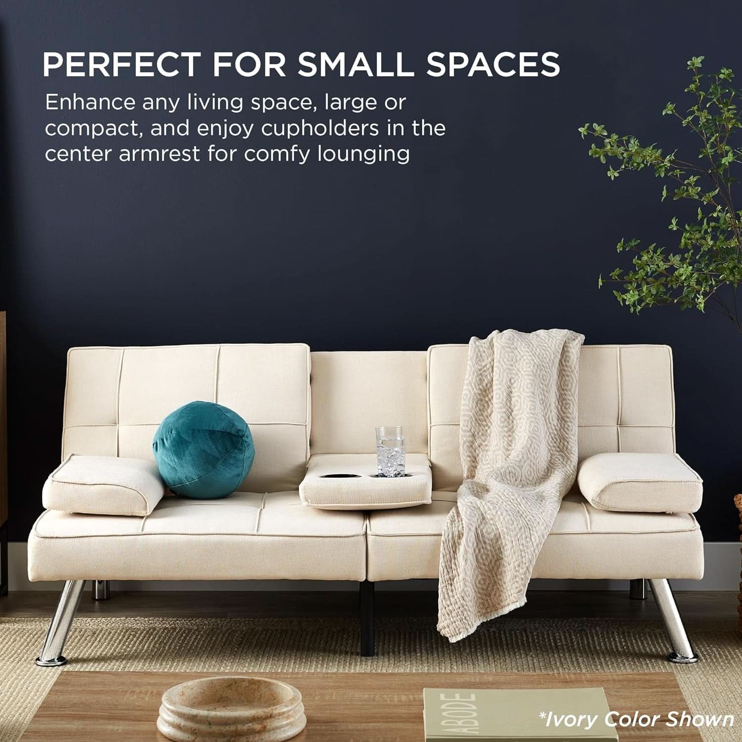 Gray Linen Modern Folding Futon Sofa Bed With Armrests