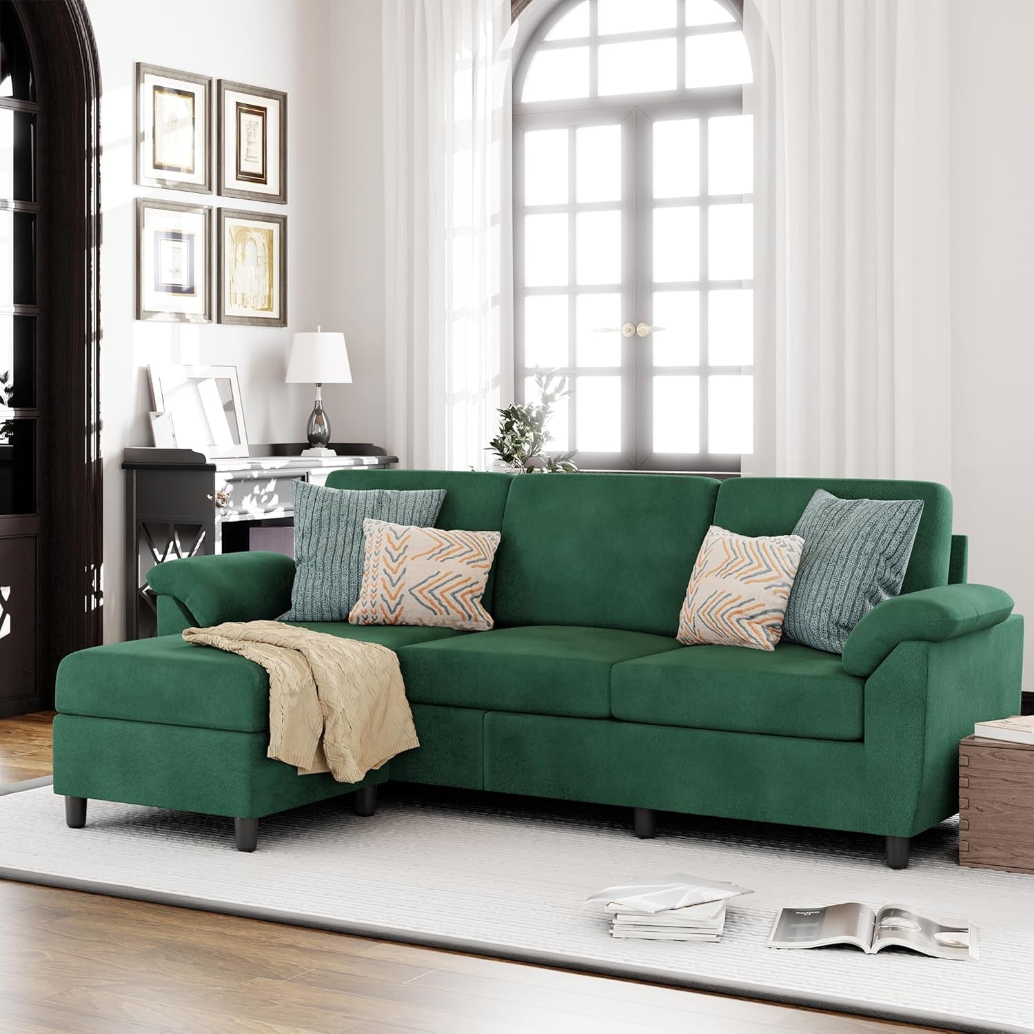 Gray Linen Sectional Sofa With Removable Pillows Included