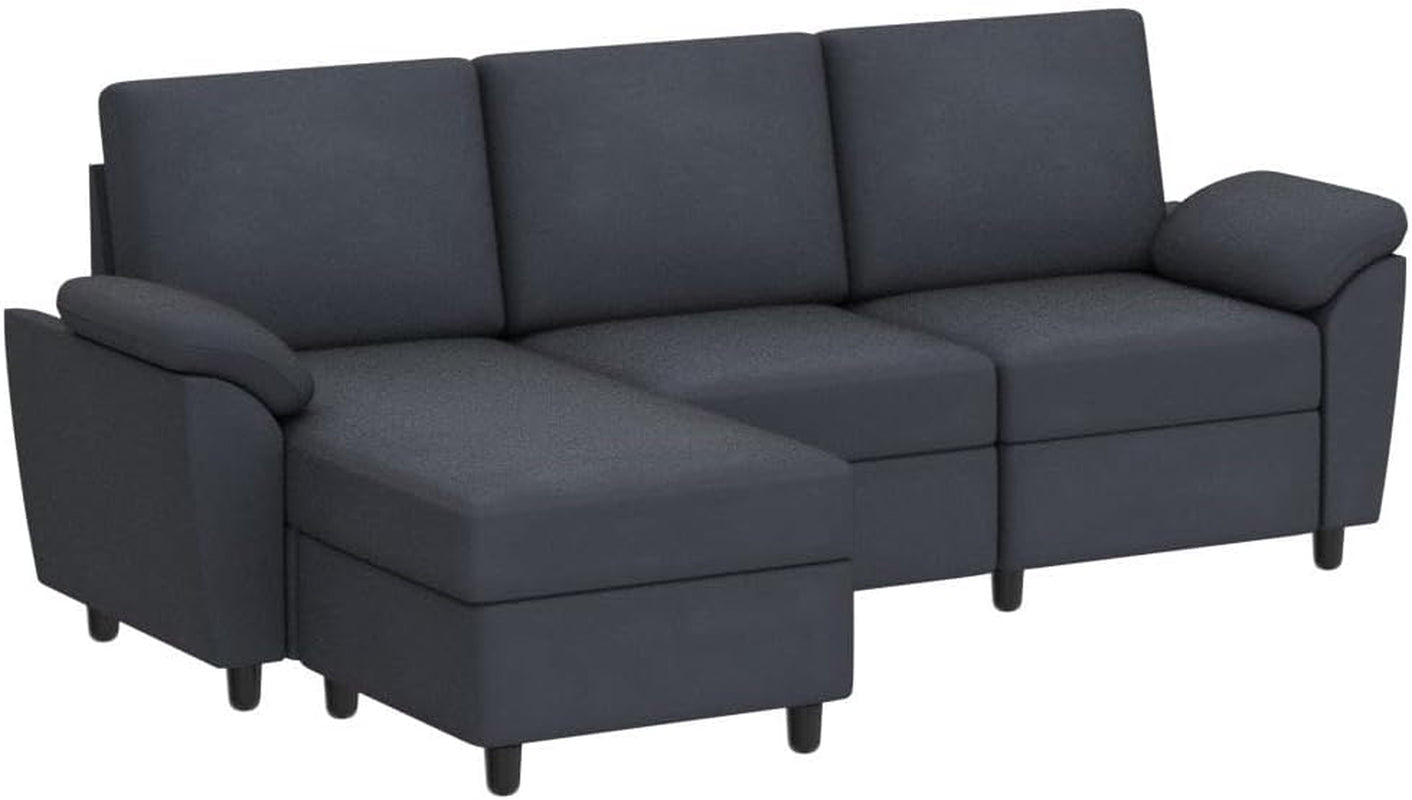 Gray Linen Sectional Sofa With Removable Pillows Included
