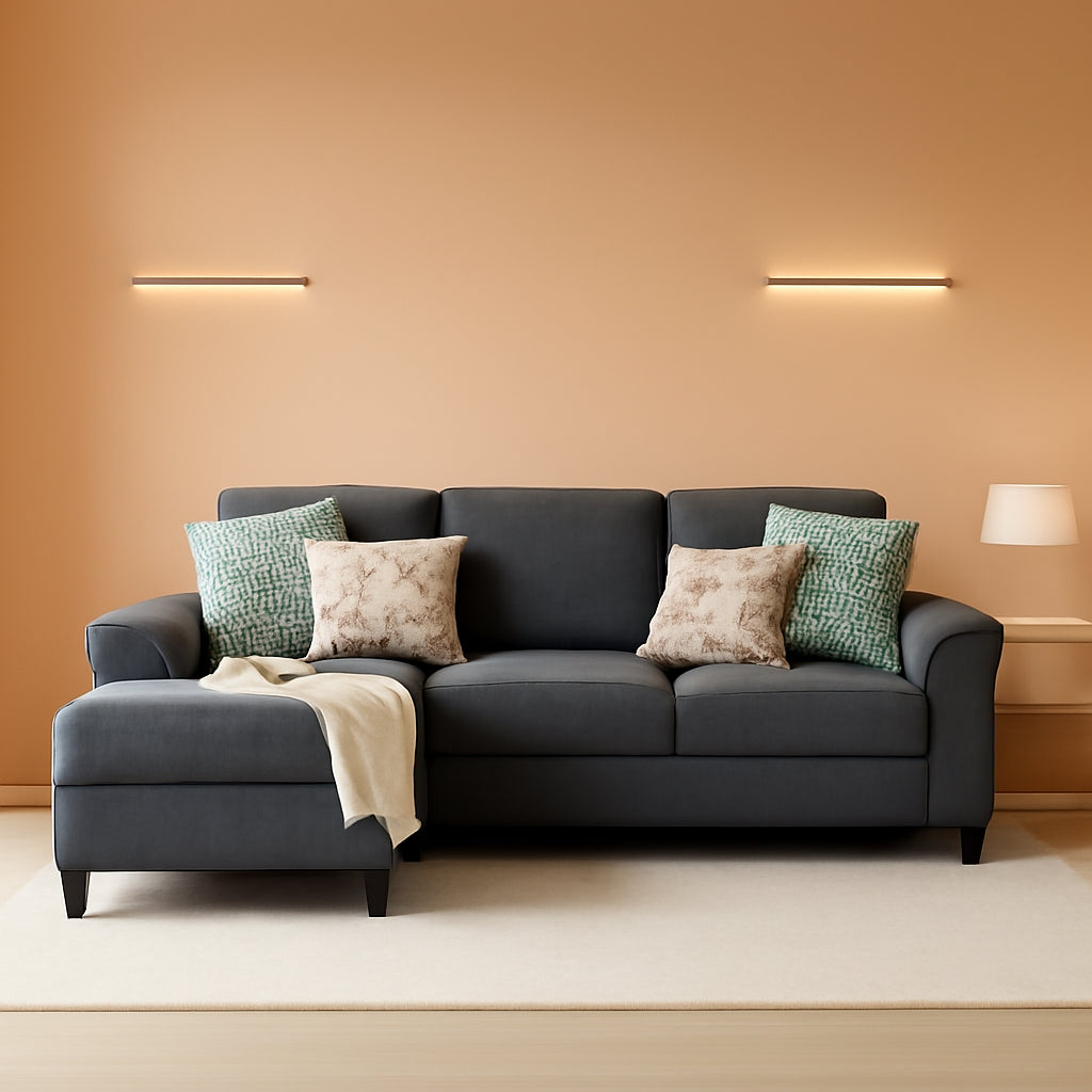Gray Linen Sectional Sofa With Removable Pillows Included