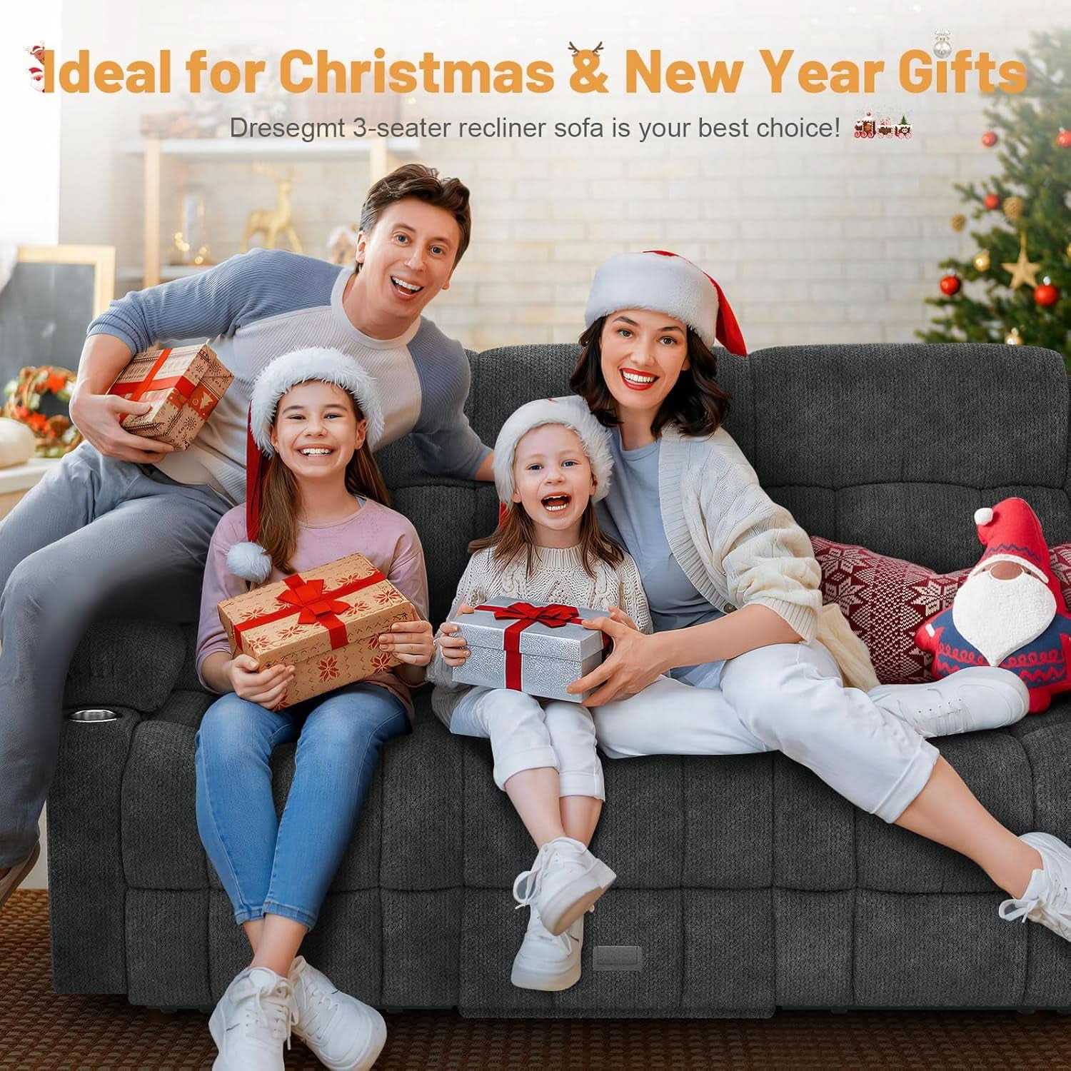 Gray Loveseat Recliner Sofa With Flip Middle Backrest