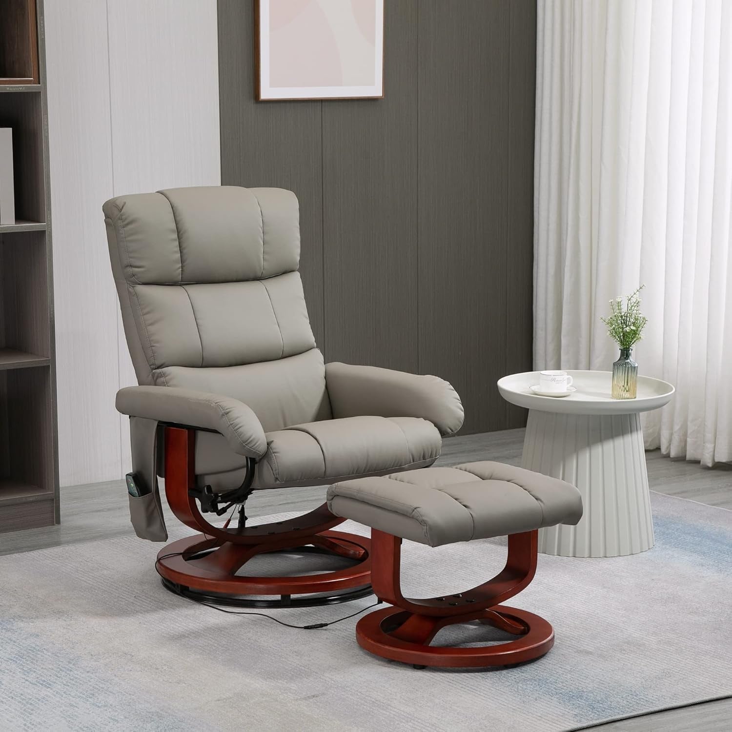 Gray Massage Recliner Chair With Ottoman And Remote Control