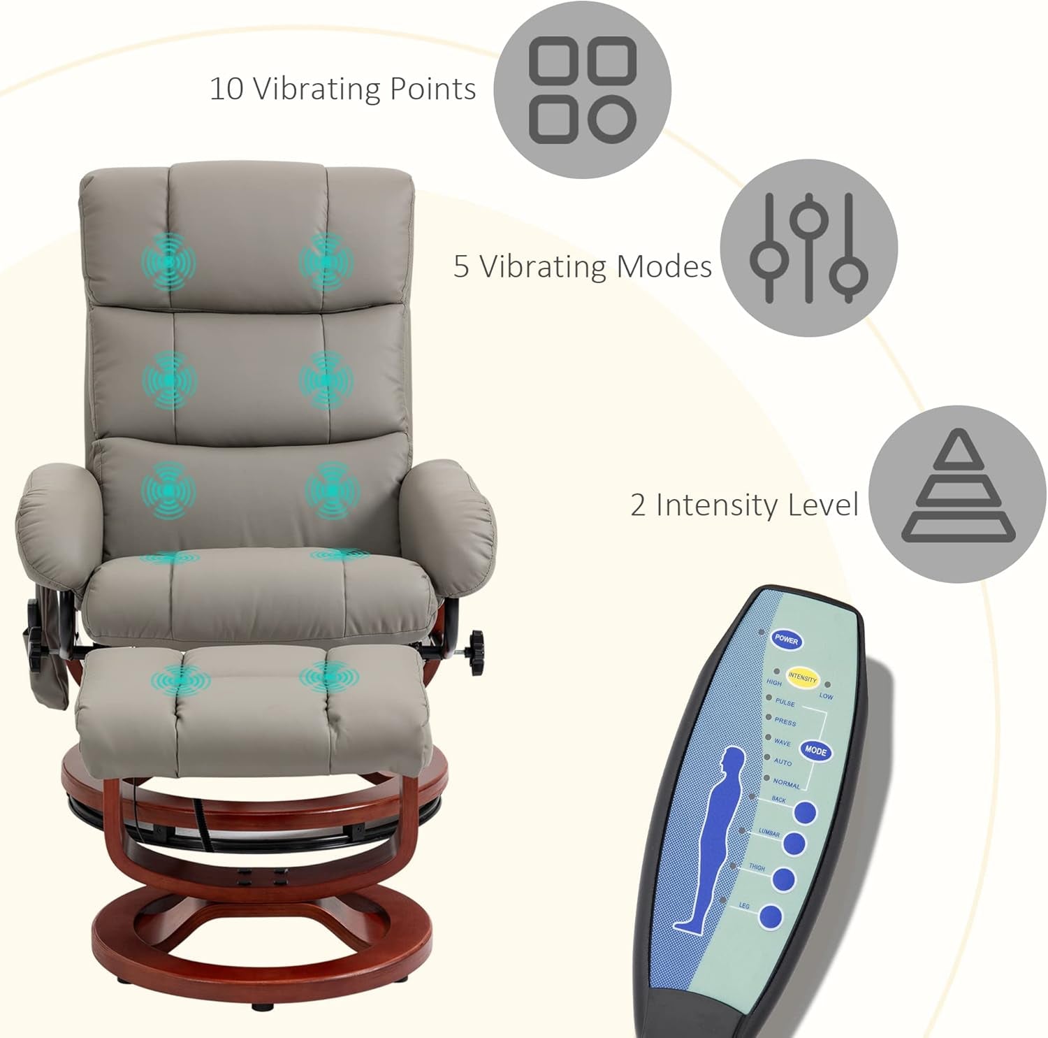 Gray Massage Recliner Chair With Ottoman And Remote Control