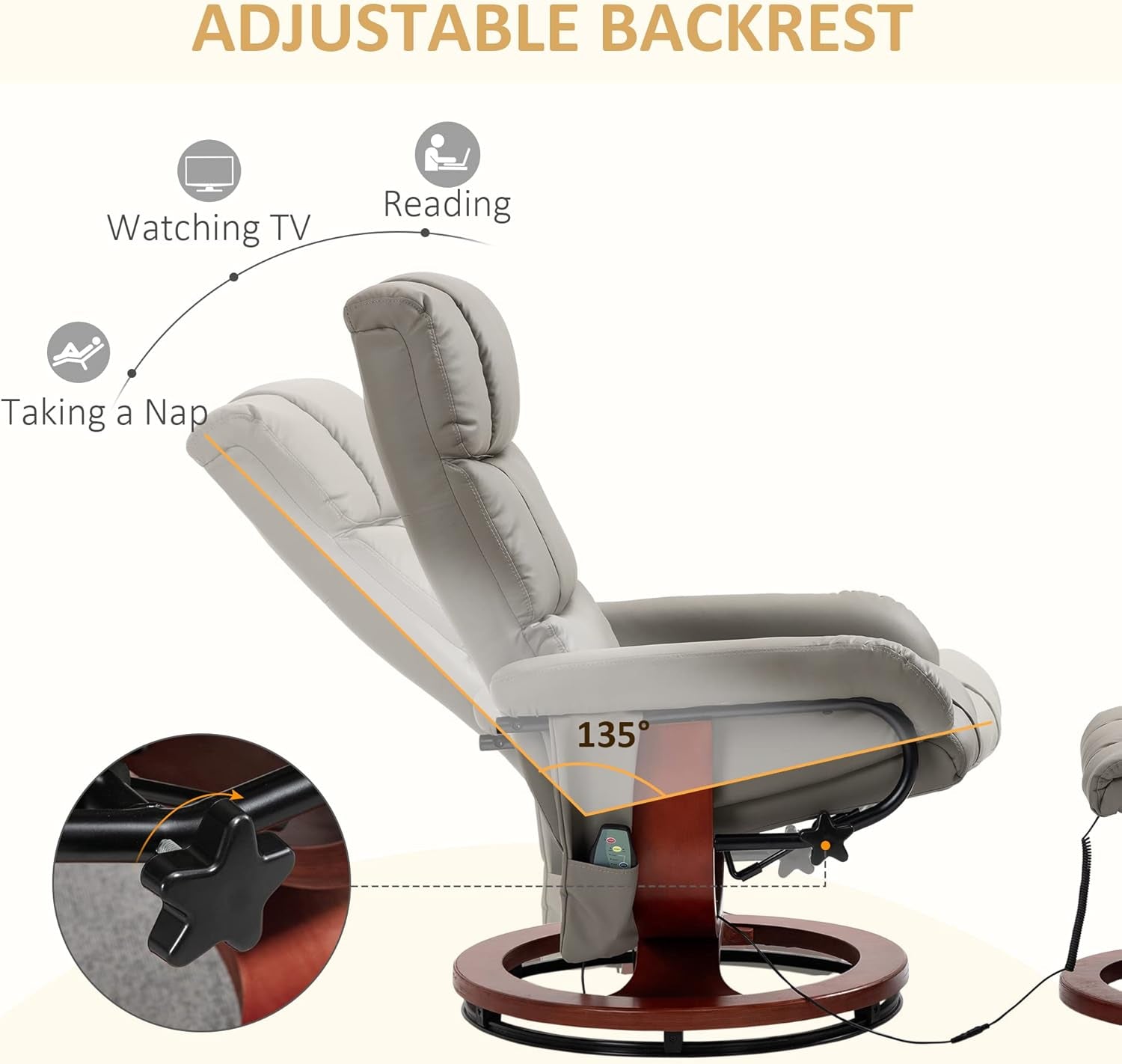Gray Massage Recliner Chair With Ottoman And Remote Control