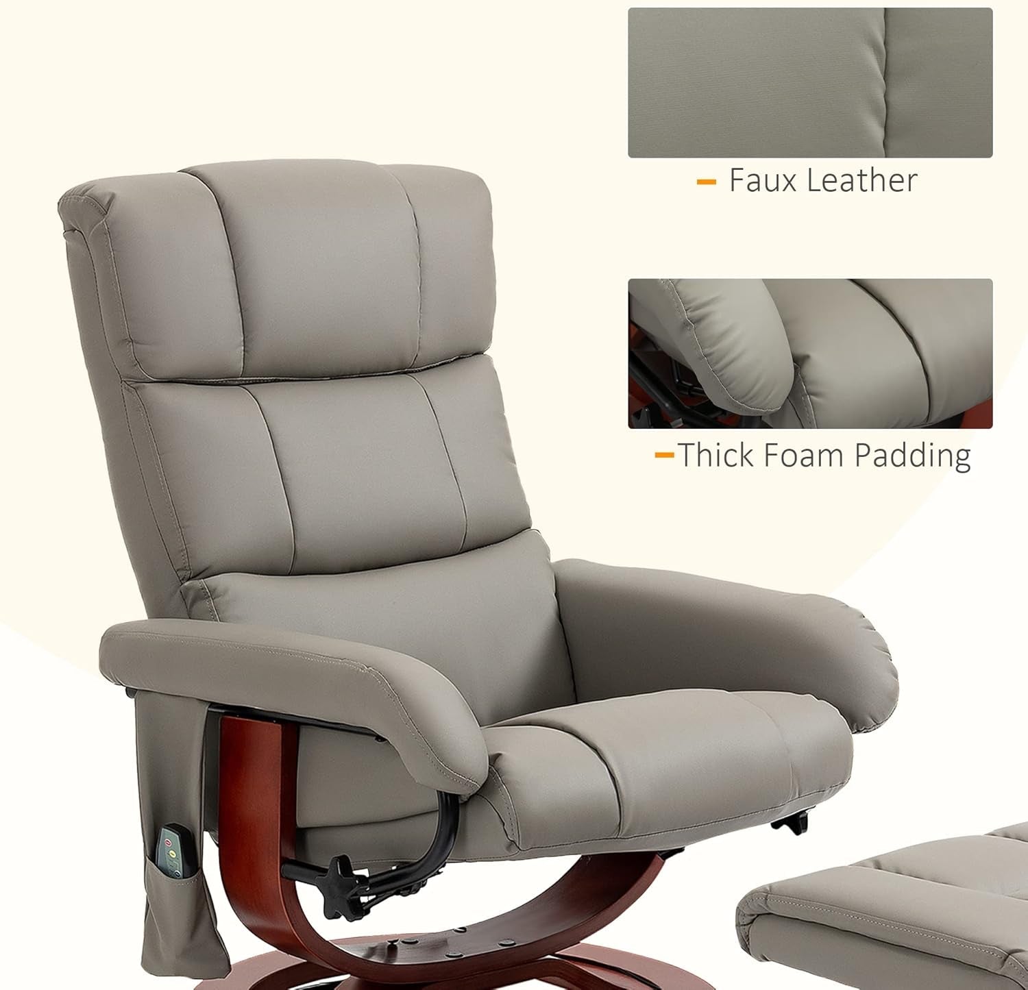 Gray Massage Recliner Chair With Ottoman And Remote Control