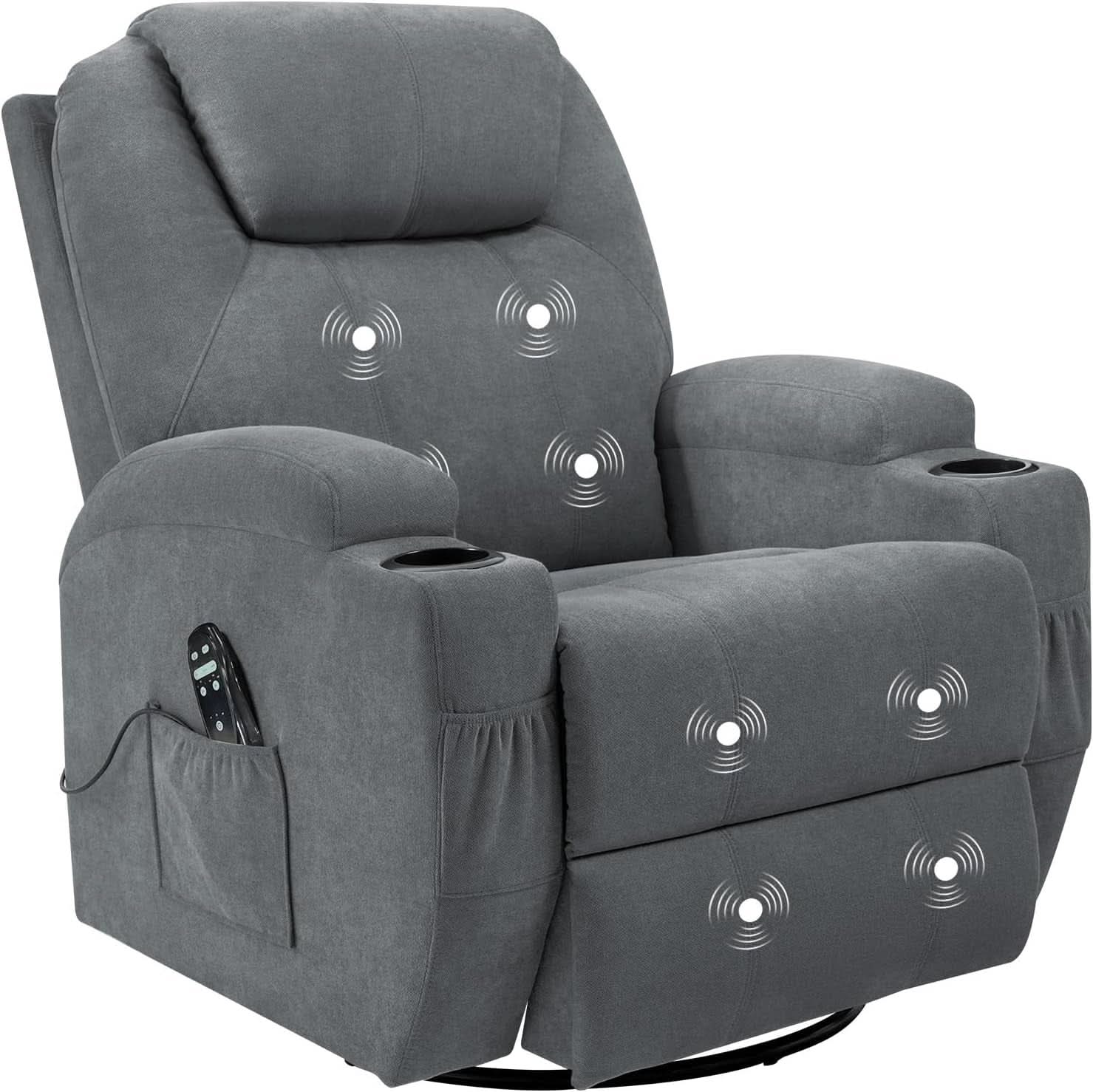 Gray Massaging Recliner With Cupholders Extendable Footrest