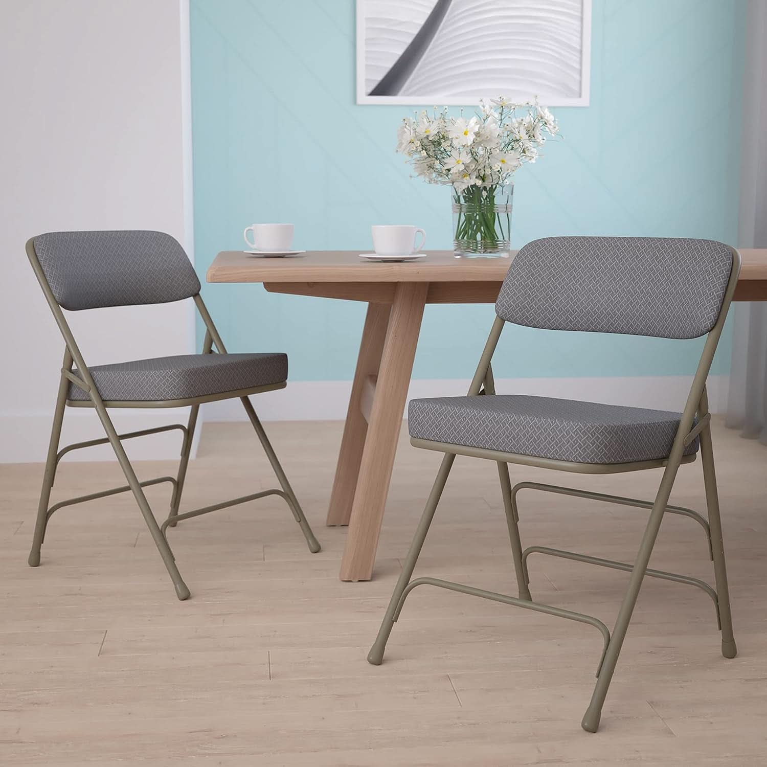 Gray Metal Folding Event Chairs With Cushioned Seats Set Of 2