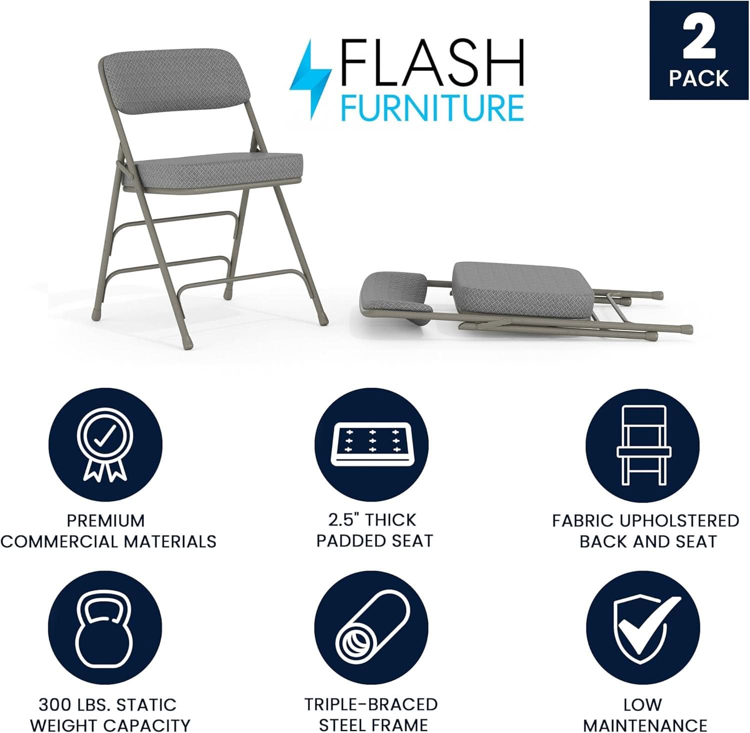 Gray Metal Folding Event Chairs With Cushioned Seats Set Of 2