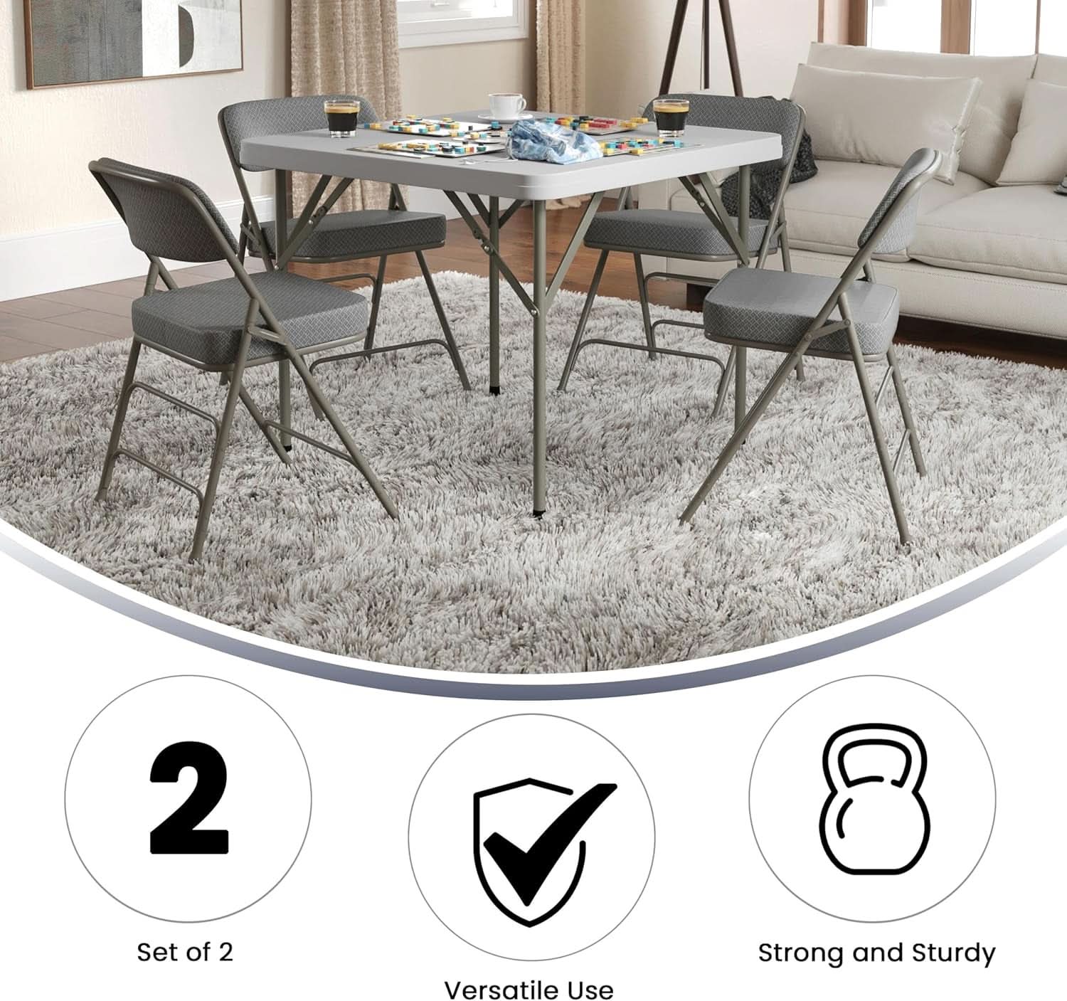 Gray Metal Folding Event Chairs With Cushioned Seats Set Of 2