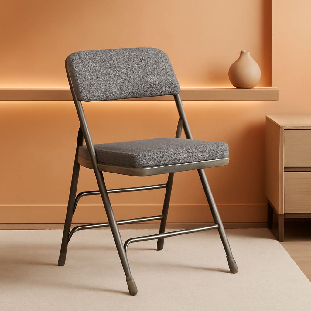 Gray Metal Folding Event Chairs With Cushioned Seats Set Of 2