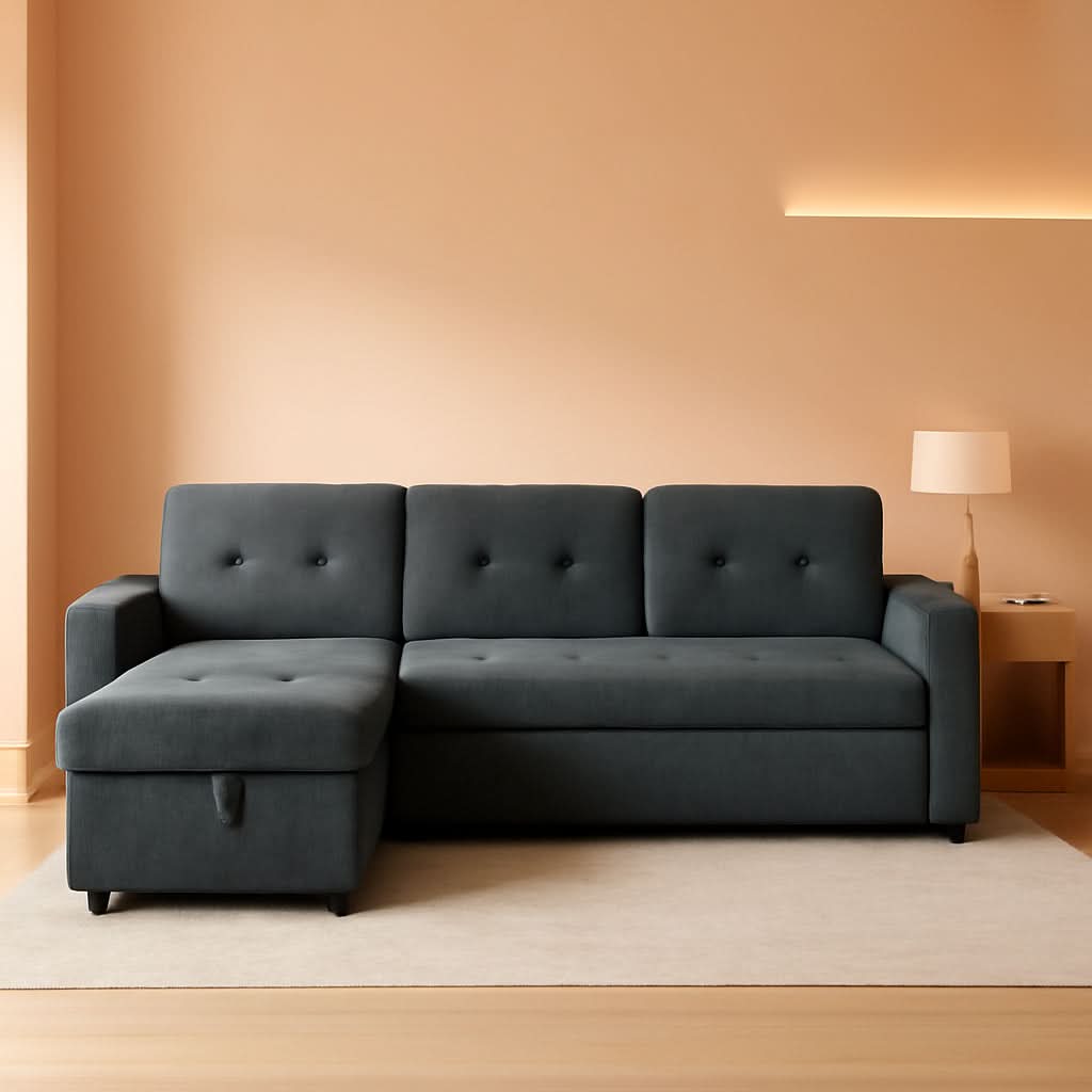Gray Microfiber L Shape Sleeper Sofa With USB Ports Storage