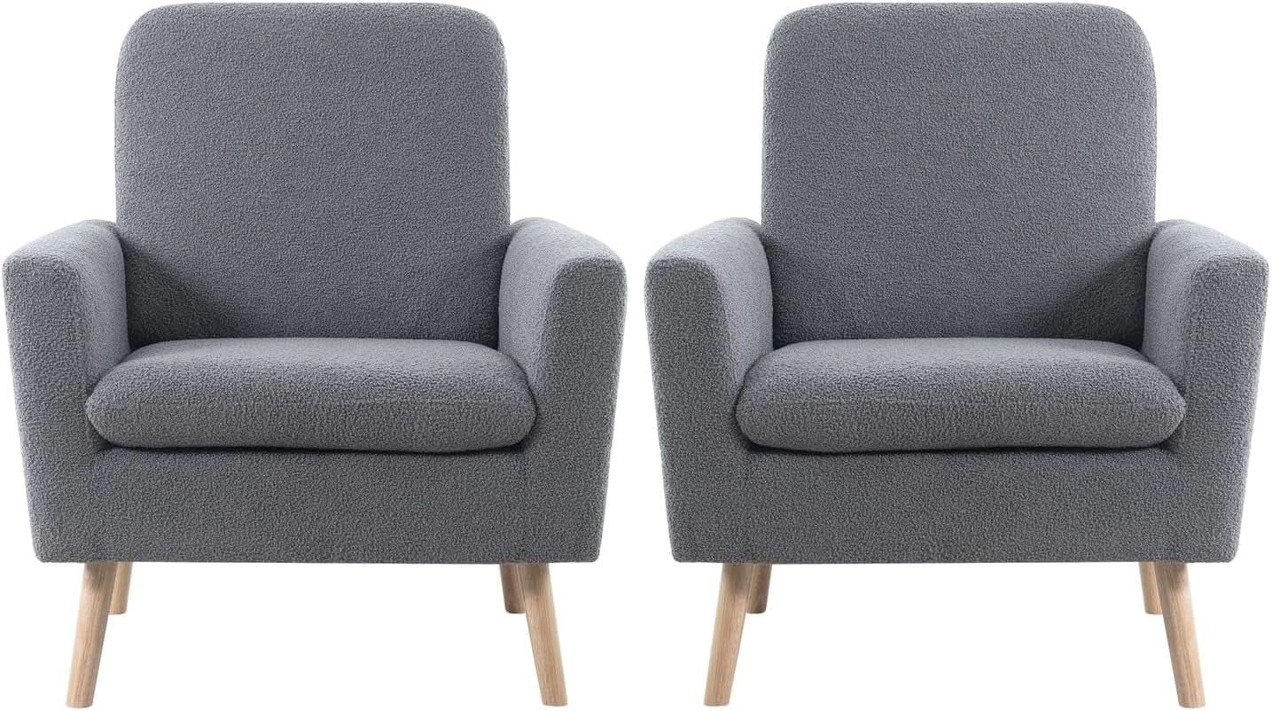 Gray Mid Century Modern Plush Upholstered Armchair