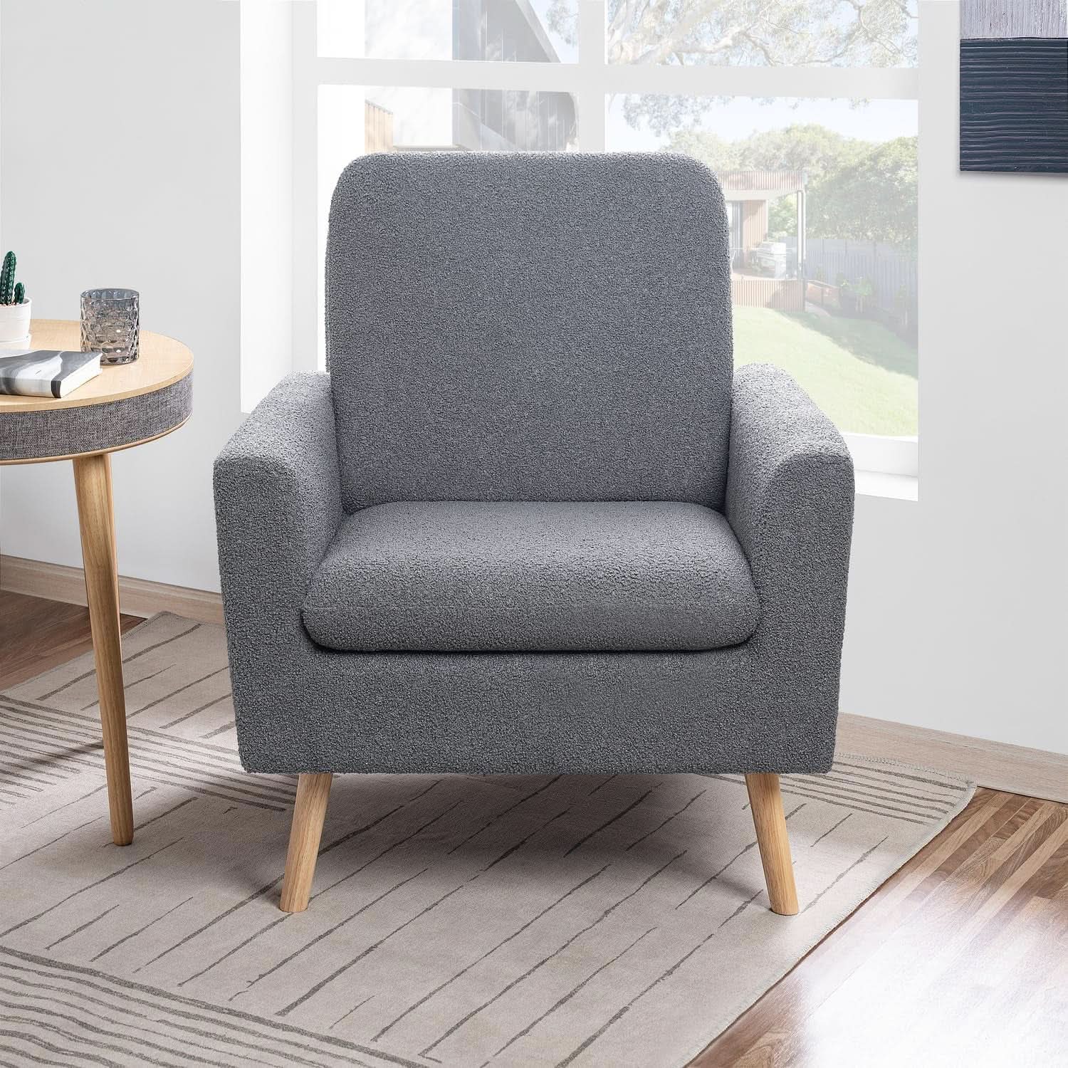 Gray Mid Century Modern Plush Upholstered Armchair