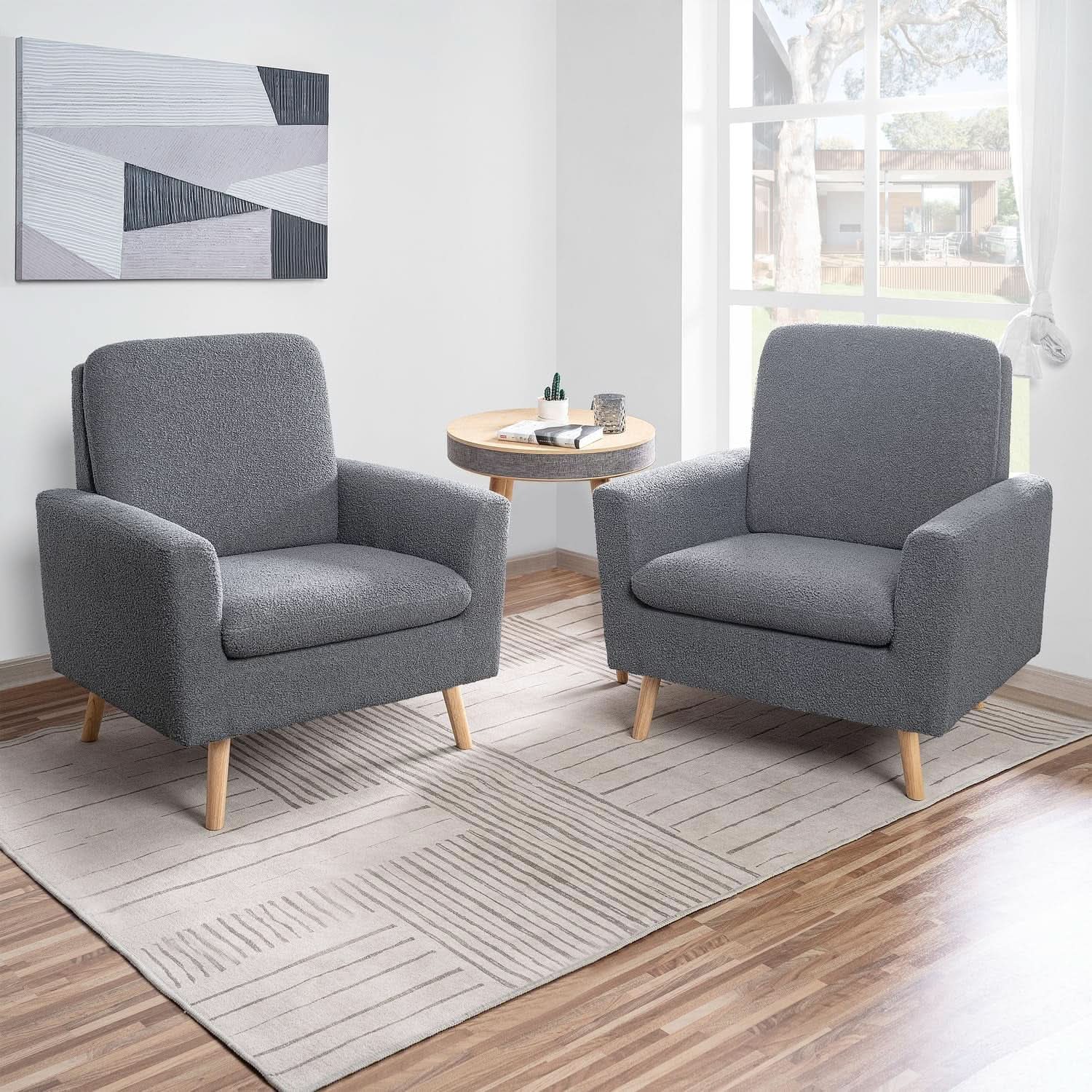 Gray Mid Century Modern Plush Upholstered Armchair