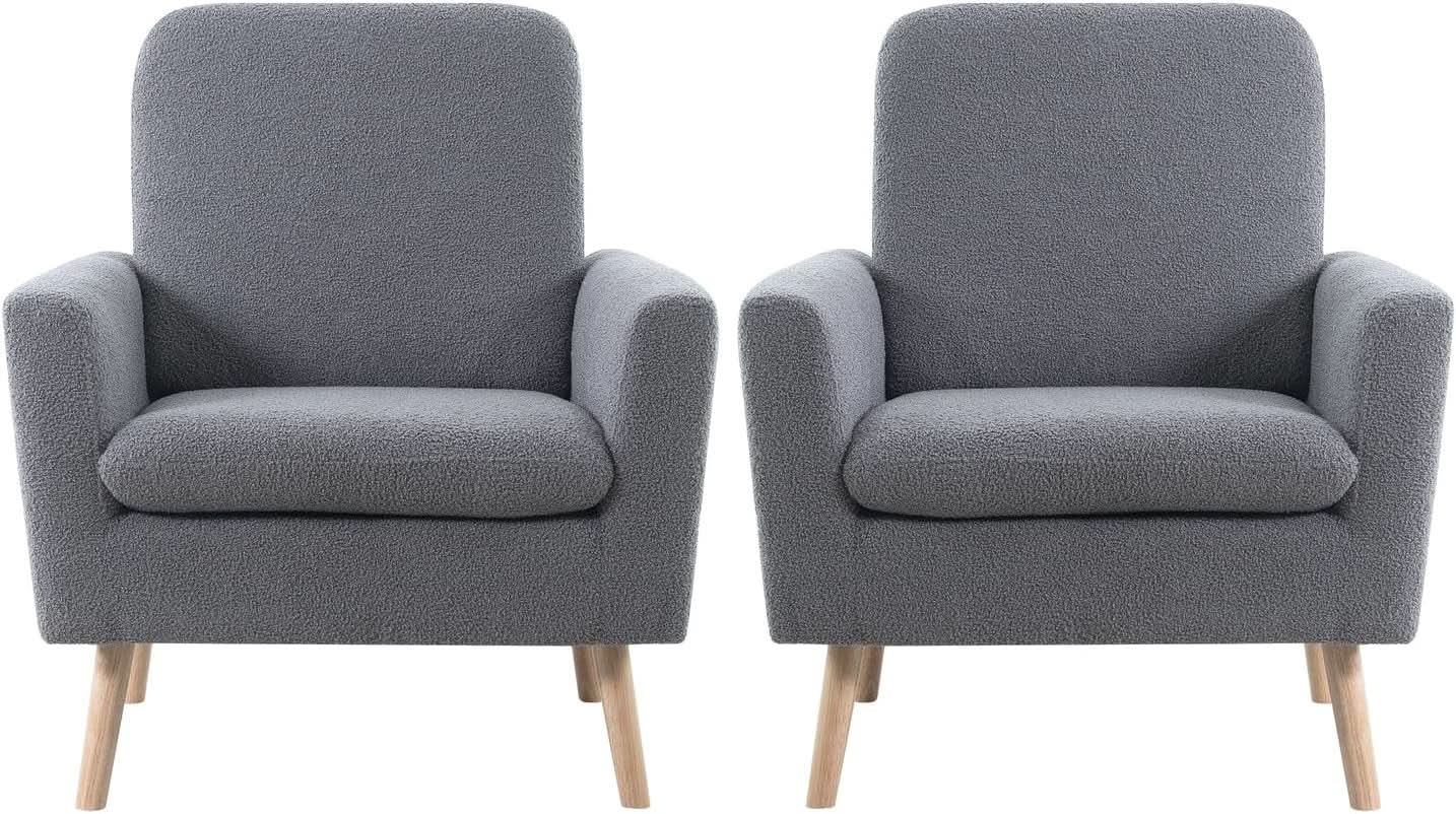 Gray Mid Century Modern Plush Upholstered Armchair