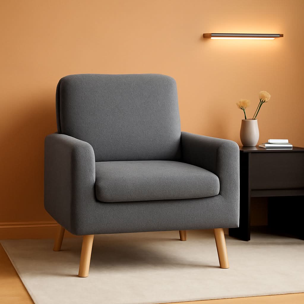 Gray Mid Century Modern Plush Upholstered Armchair