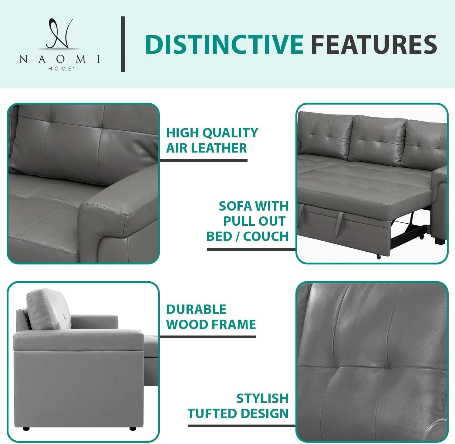 Gray Modern Sectional Sleeper Sofa With Storage Chaise