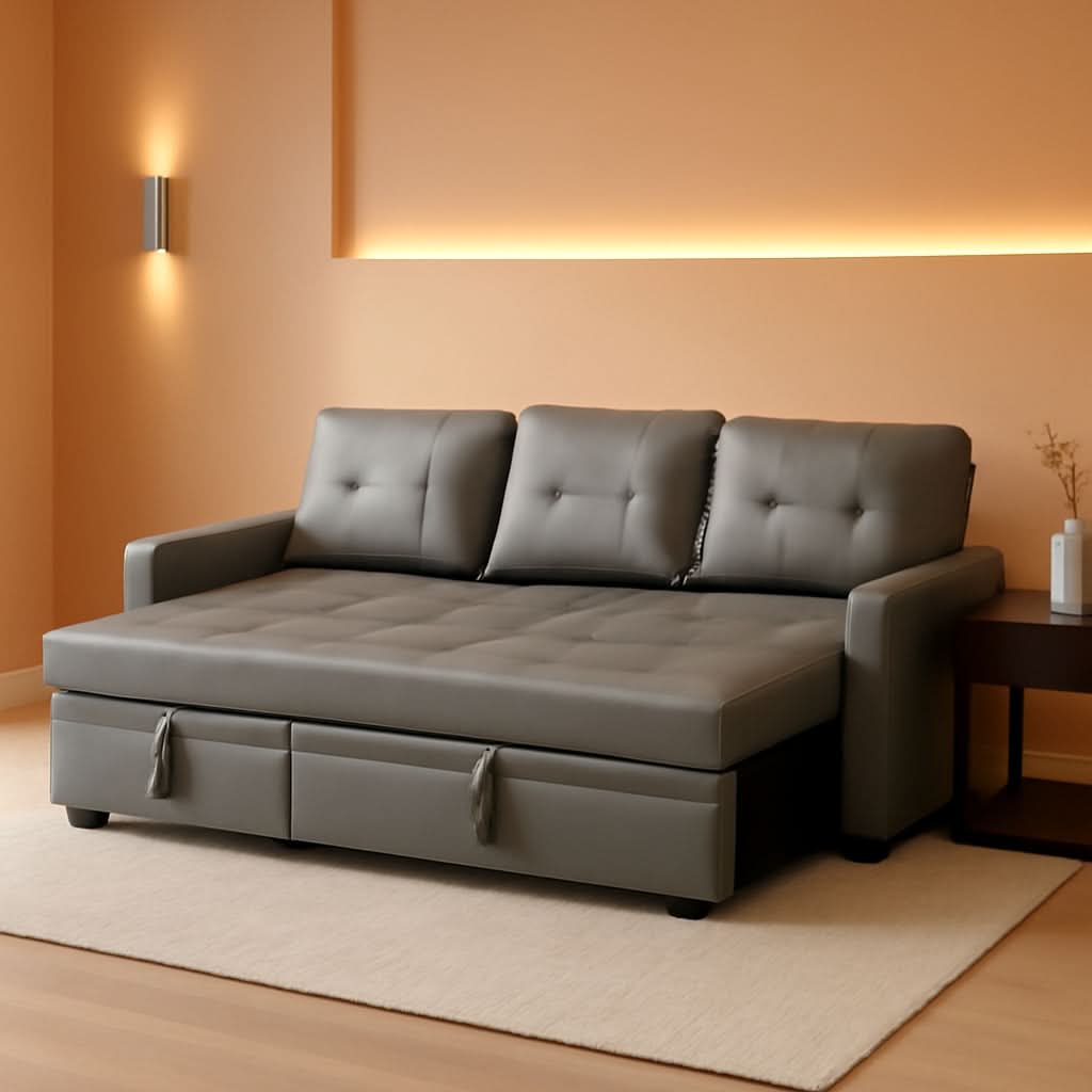 Gray Modern Sectional Sleeper Sofa With Storage Chaise