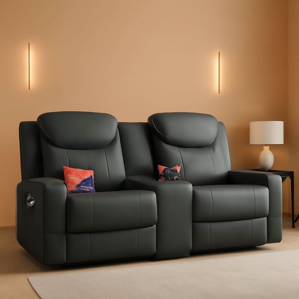Gray PU Leather ErgoPrime Double Recliner Loveseat With USB