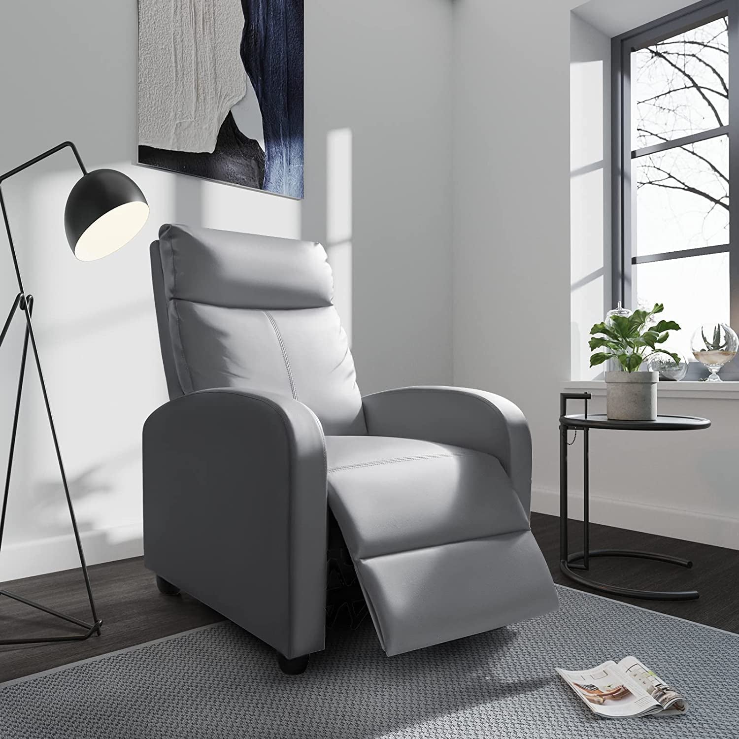 Gray PU Leather Padded Recliner Chair With Three Position