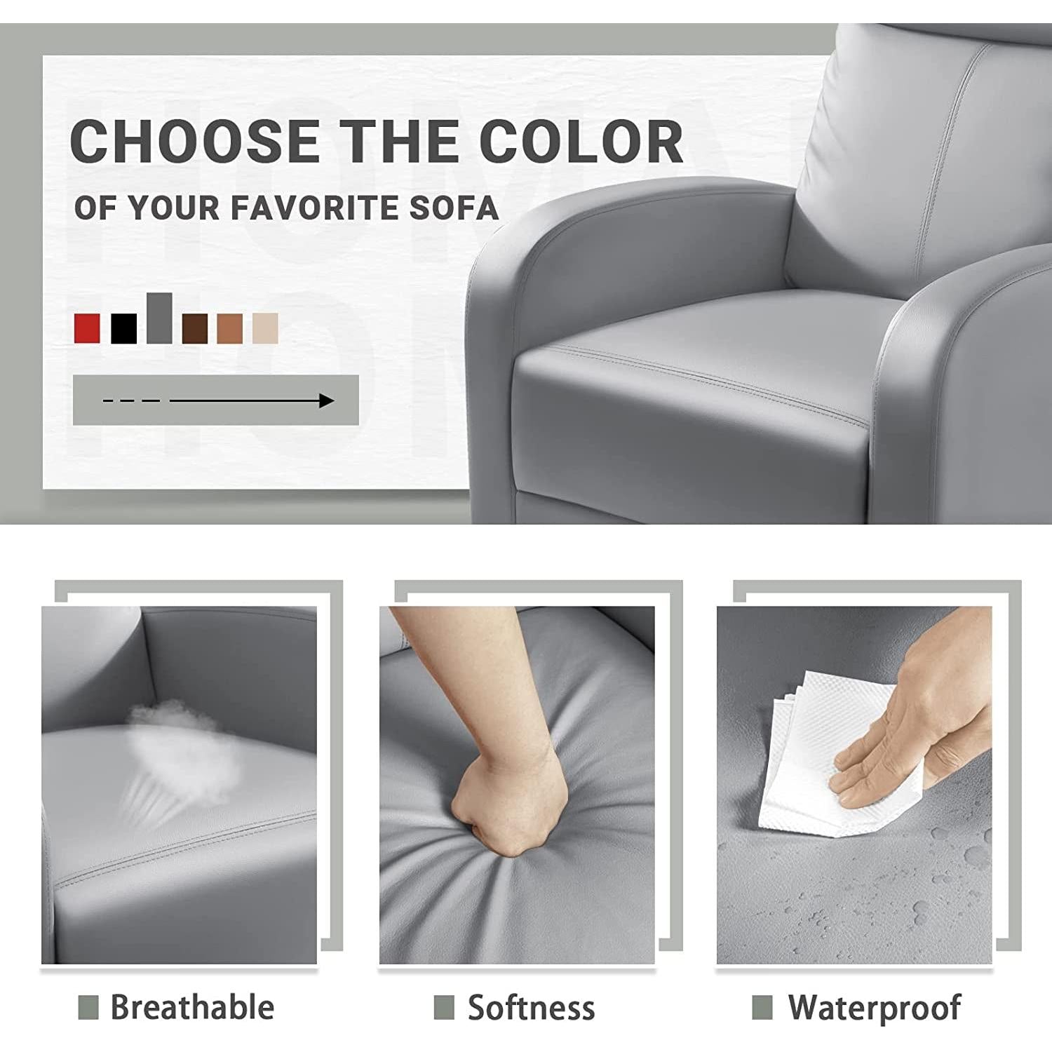 Gray PU Leather Padded Recliner Chair With Three Position