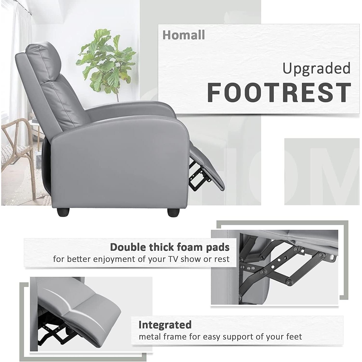 Gray PU Leather Padded Recliner Chair With Three Position