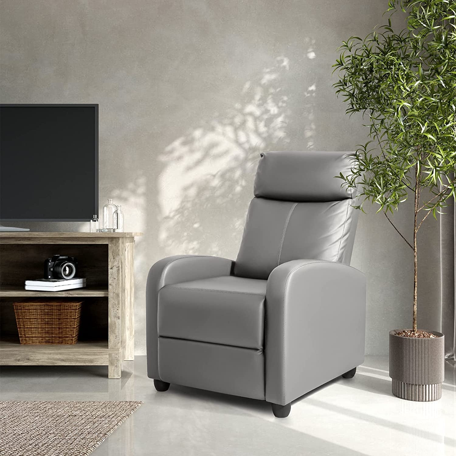 Gray PU Leather Padded Recliner Chair With Three Position