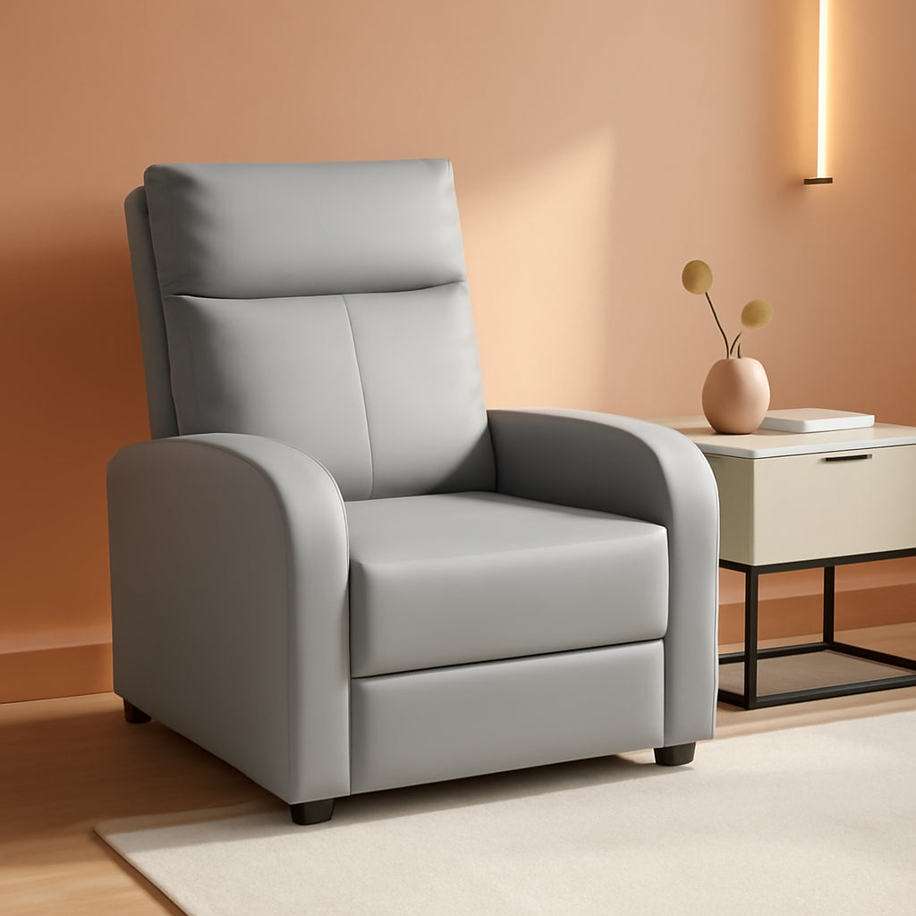 Gray PU Leather Padded Recliner Chair With Three Position