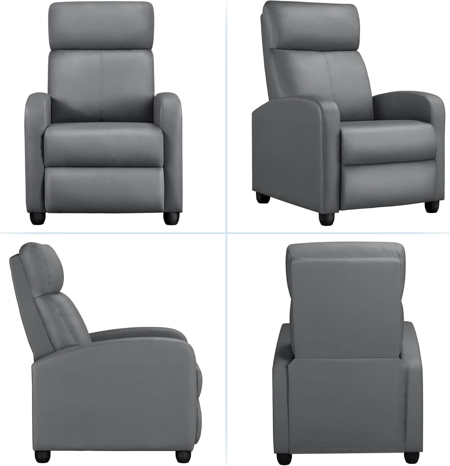 Gray PU Leather Recliner Chair With Lumbar Support