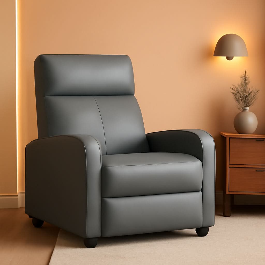 Gray PU Leather Recliner Chair With Lumbar Support