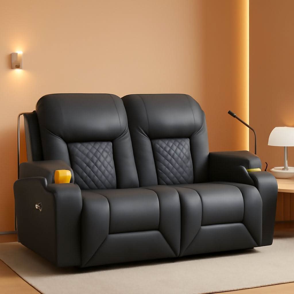 Gray PU Leather Two Seater Recliner Loveseat With USB Ports