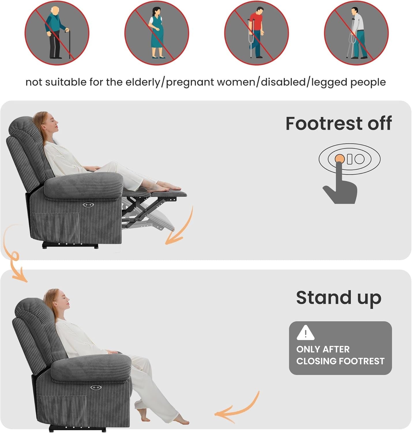 Gray Power Recliner Chair With USB Port For Living Room