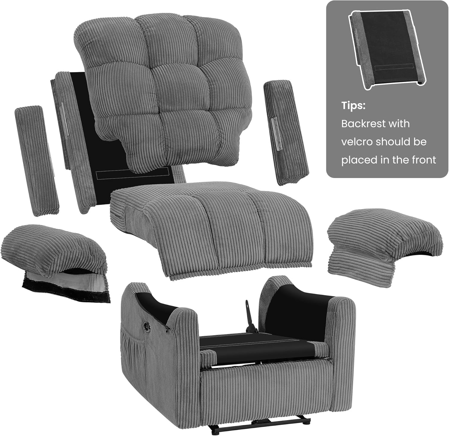 Gray Power Recliner Chair With USB Port For Living Room