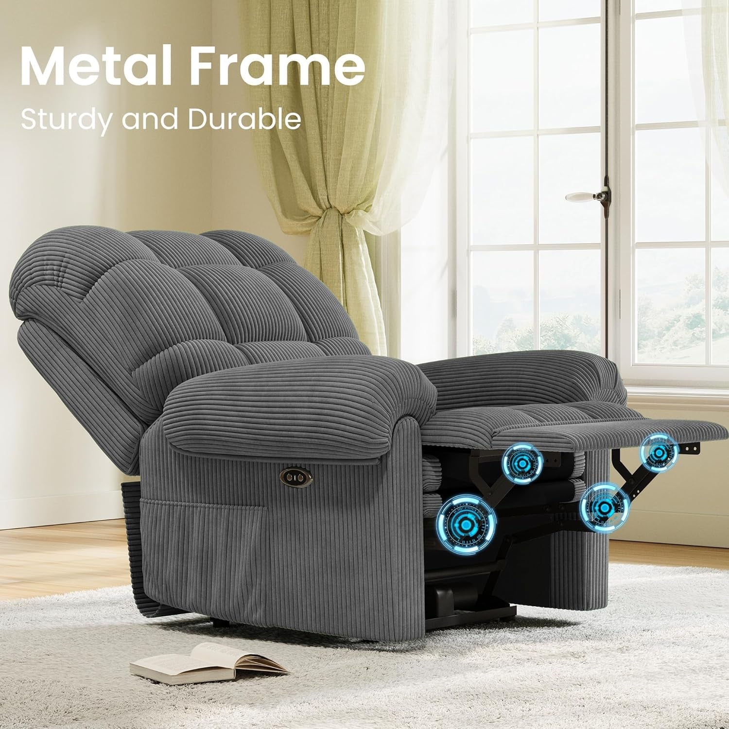 Gray Power Recliner Chair With USB Port For Living Room