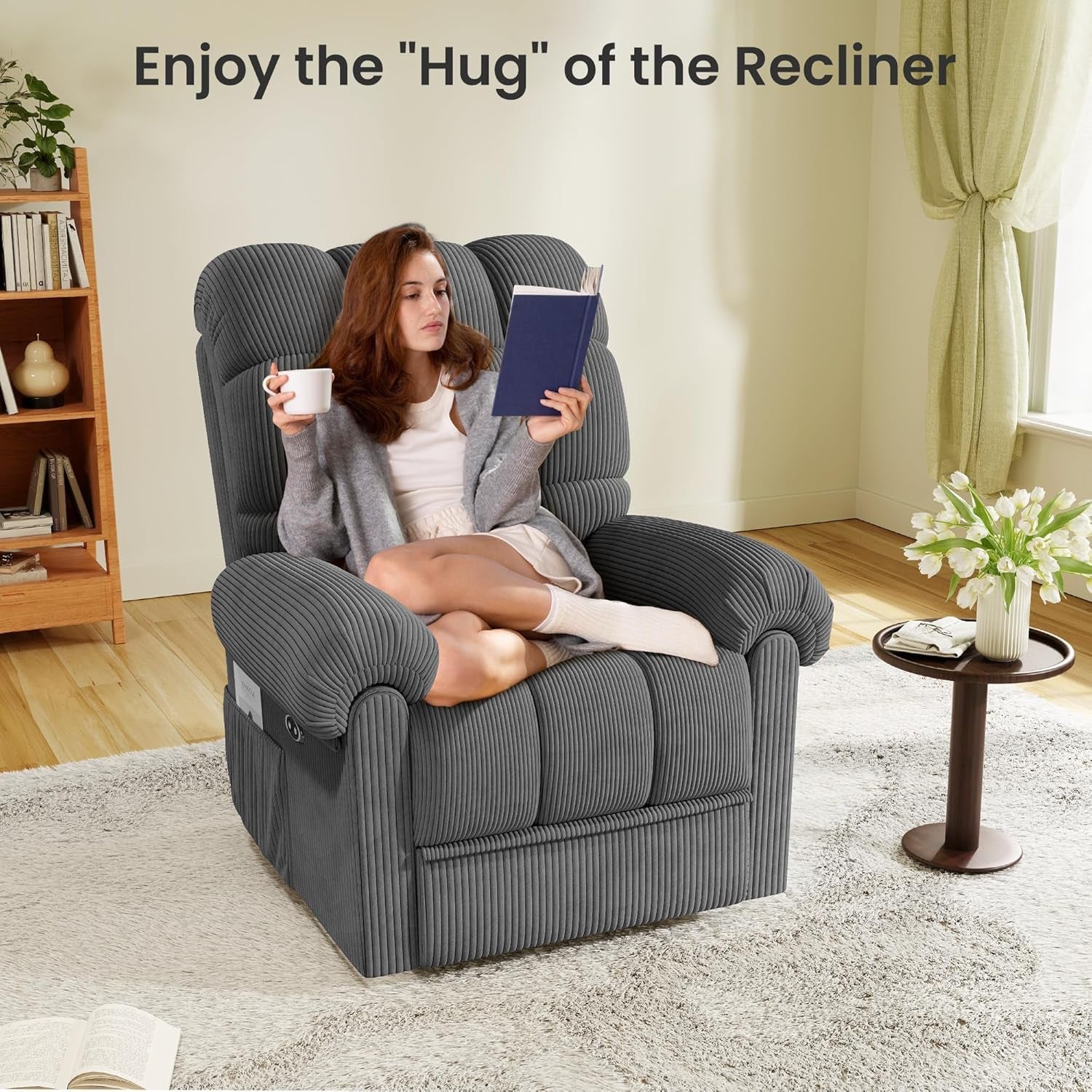 Gray Power Recliner Chair With USB Port For Living Room