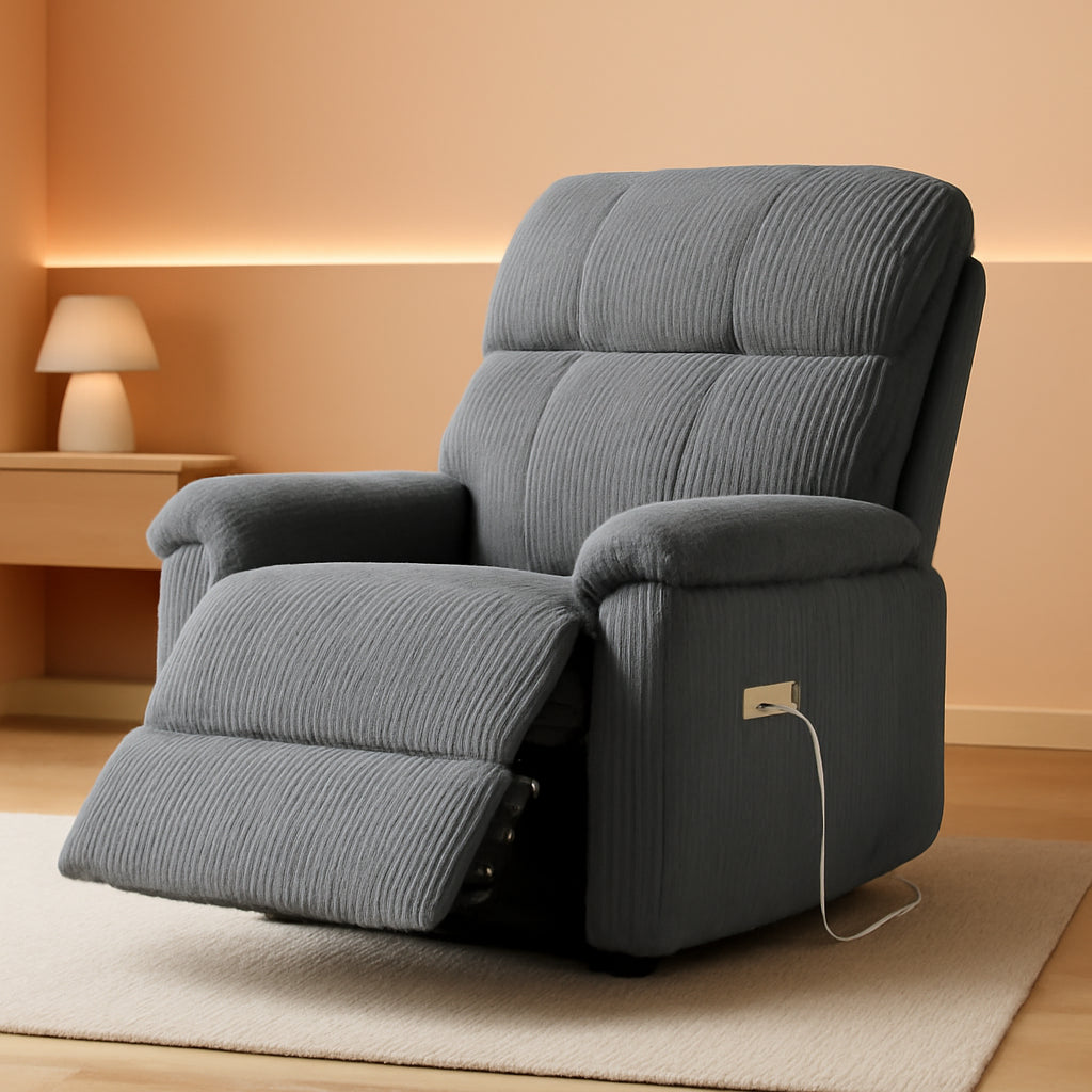 Gray Power Recliner Chair With USB Port For Living Room