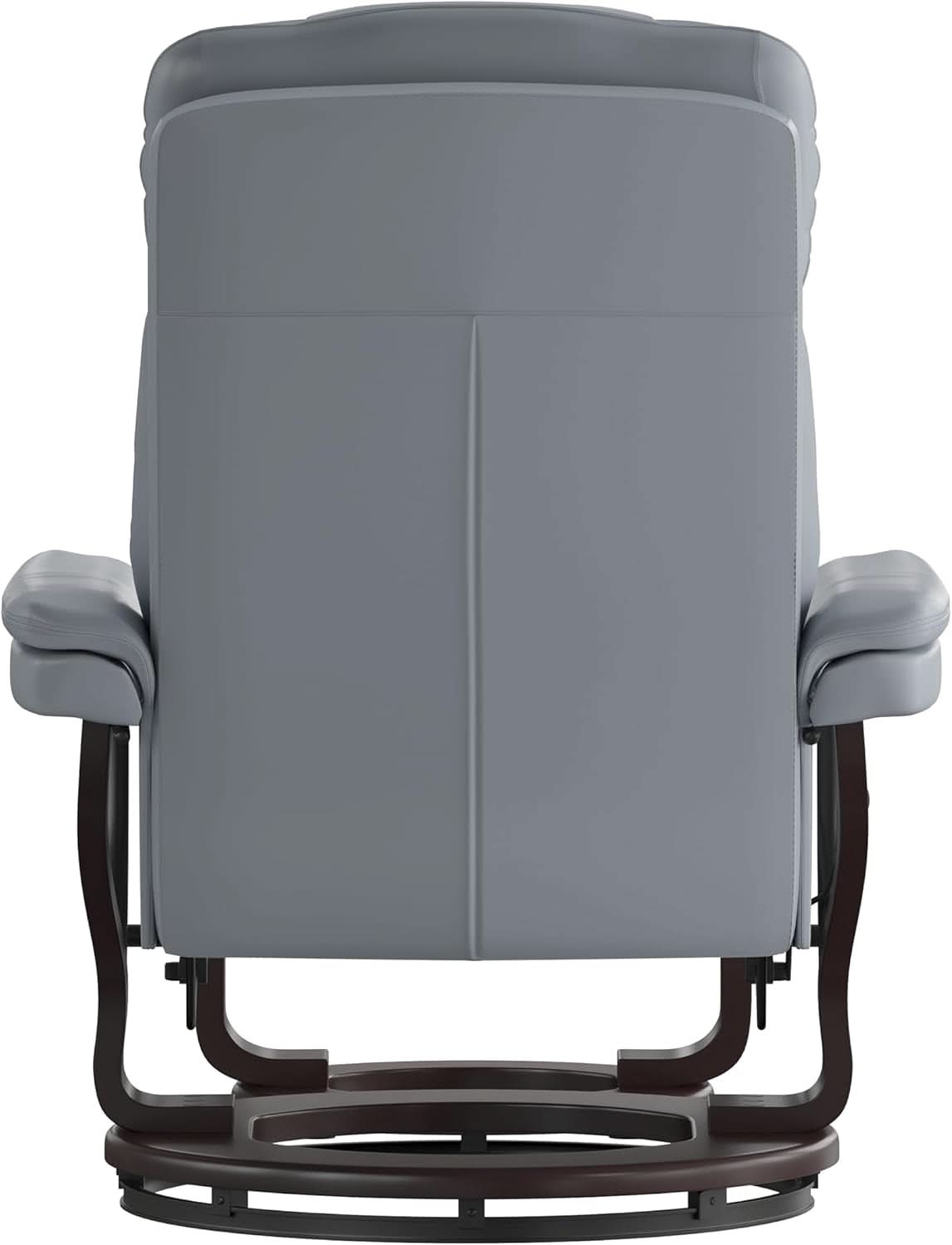 Gray Recliner With Swivel Mahogany Base And Ottoman