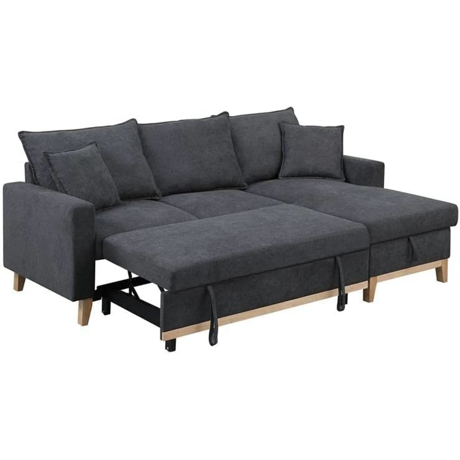 Gray Reversible Sleeper Sectional With Storage Chaise