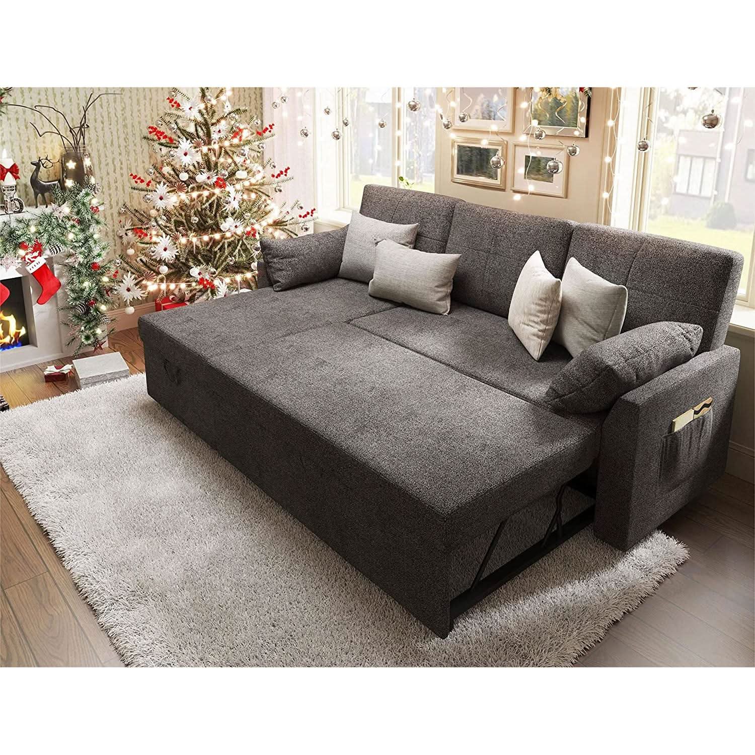 Gray Sectional Sleeper Sofa With Storage Chaise Bed