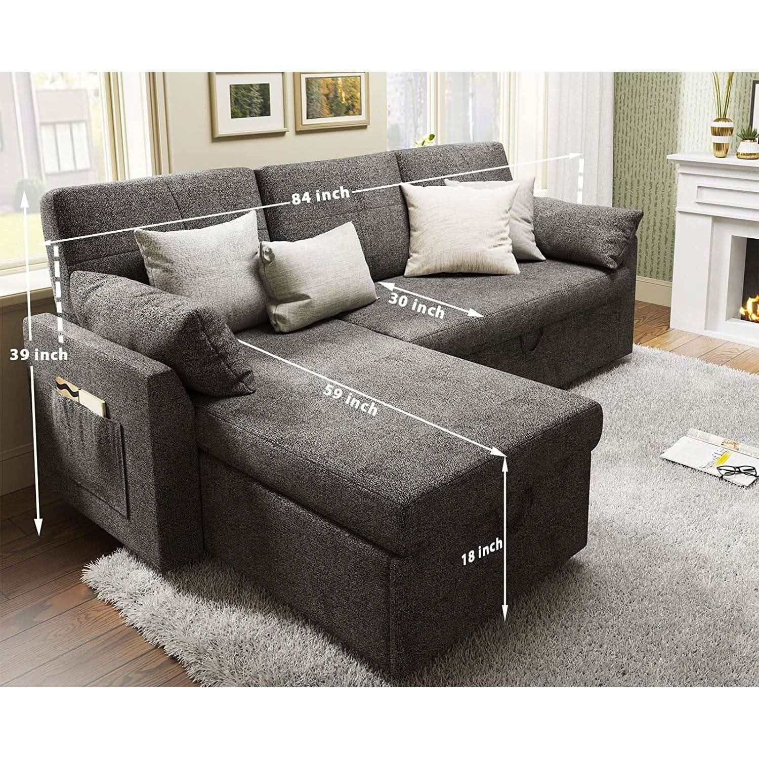Gray Sectional Sleeper Sofa With Storage Chaise Bed