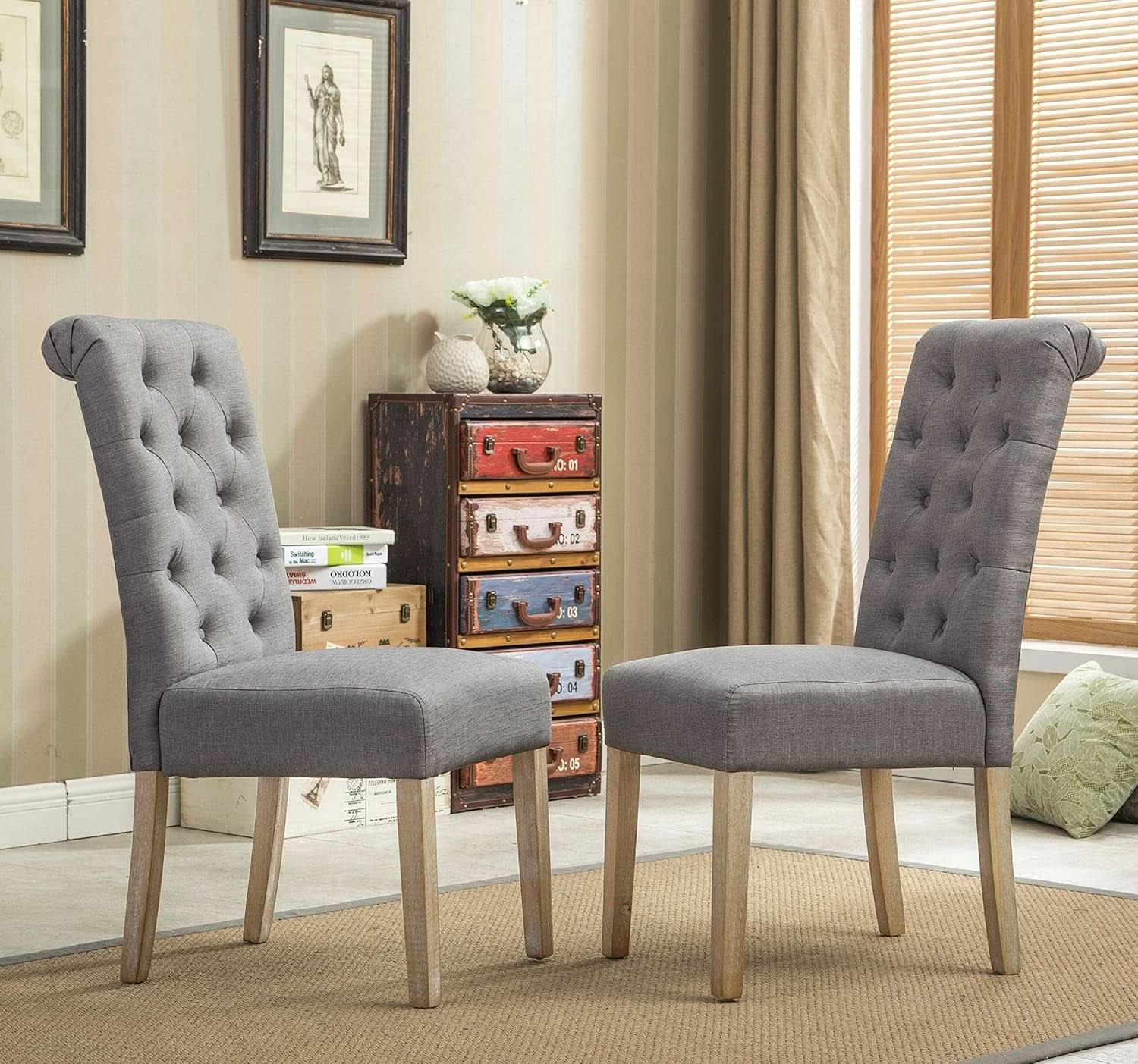 Gray Solid Wood Tufted Parsons Dining Chair Set Of 2