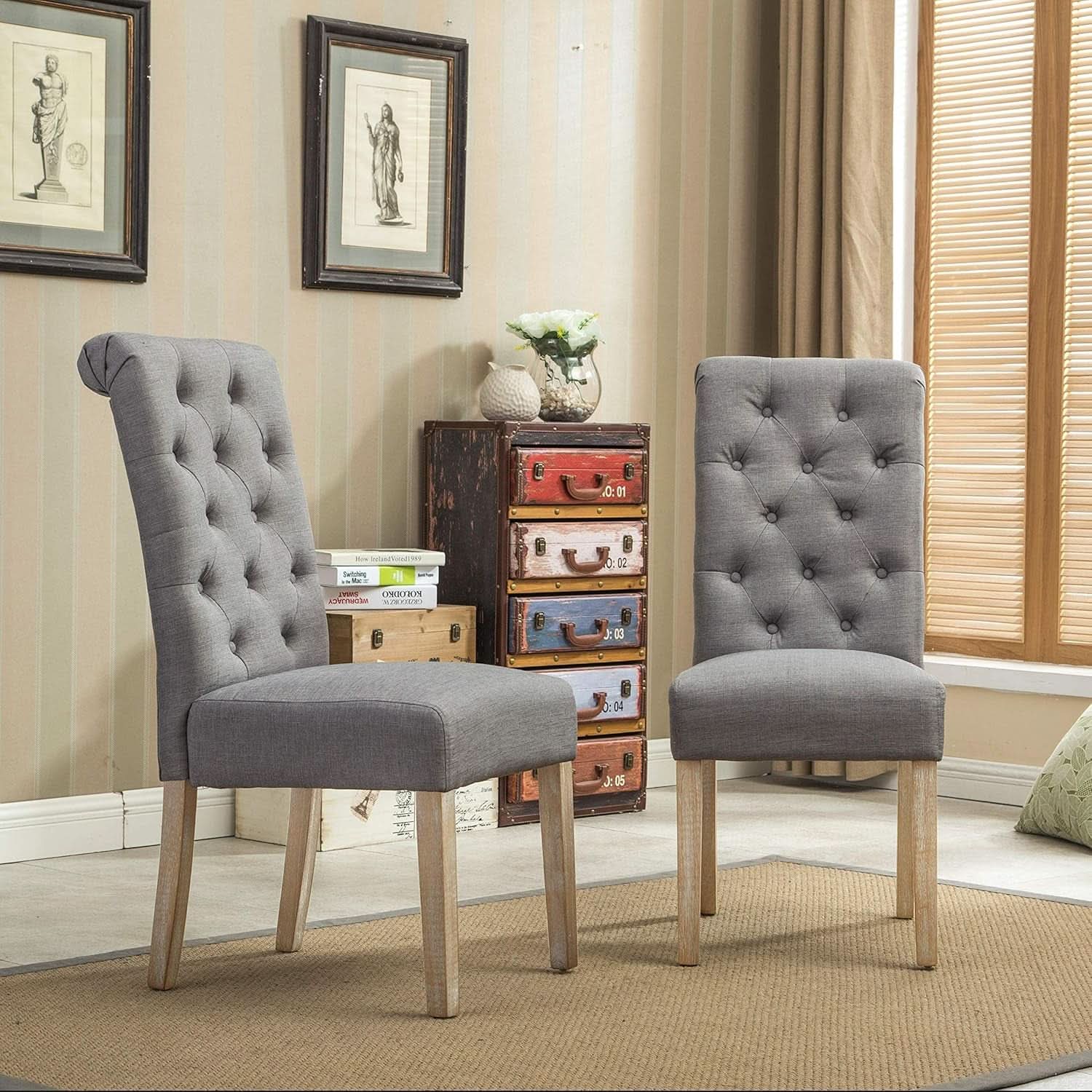 Gray Solid Wood Tufted Parsons Dining Chair Set Of 2