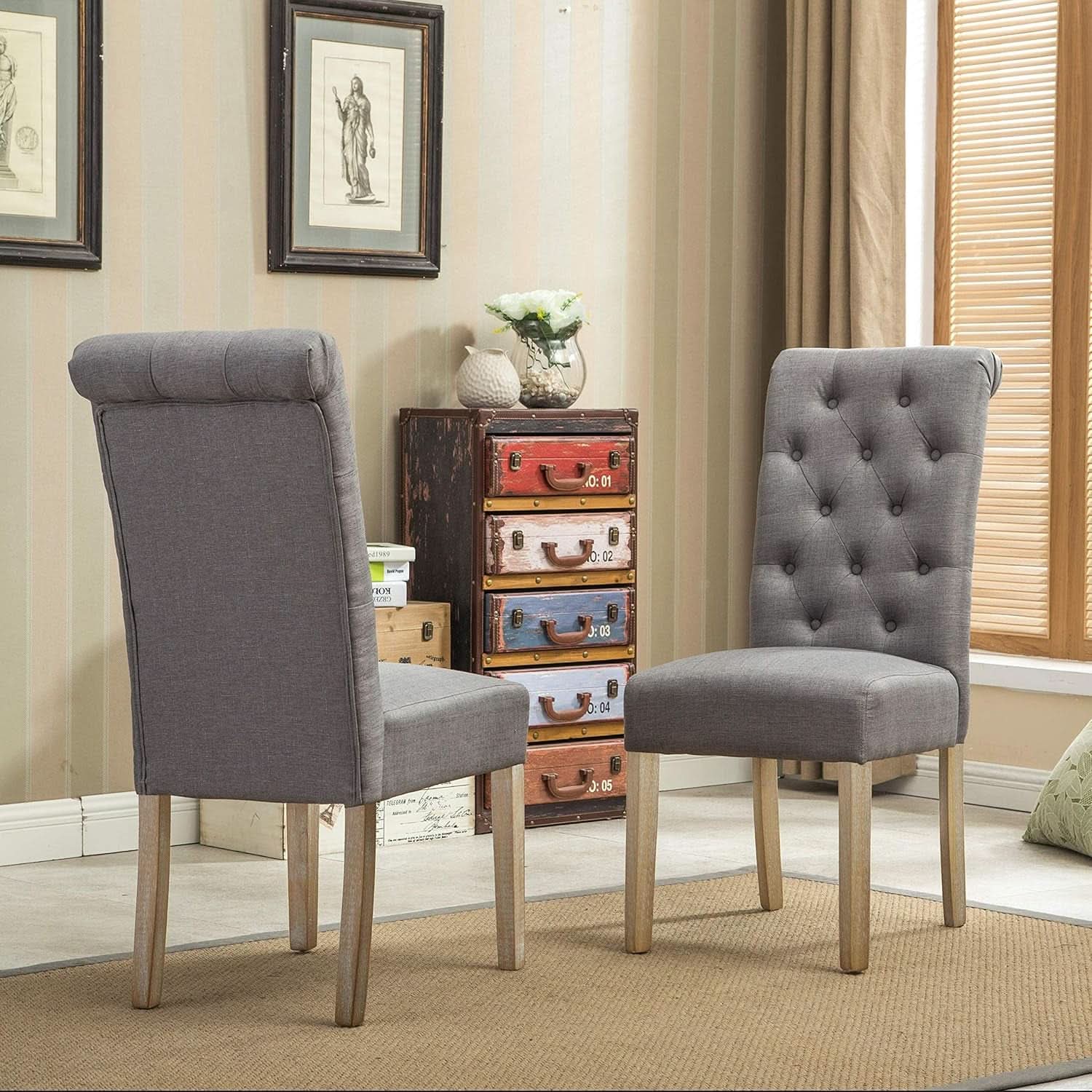 Gray Solid Wood Tufted Parsons Dining Chair Set Of 2