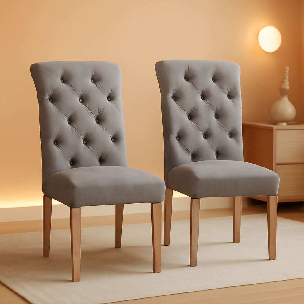 Gray Solid Wood Tufted Parsons Dining Chair Set Of 2