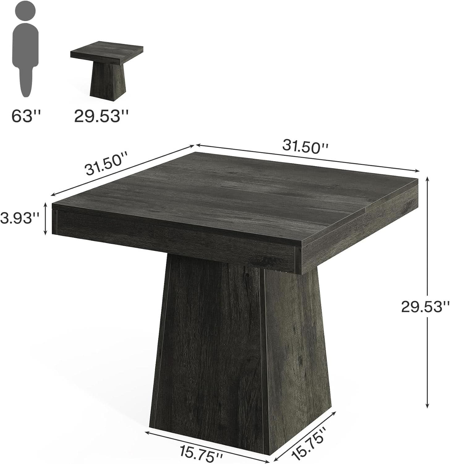Gray Square Dining Table 31.5 Inch Waterproof Top Seats 4